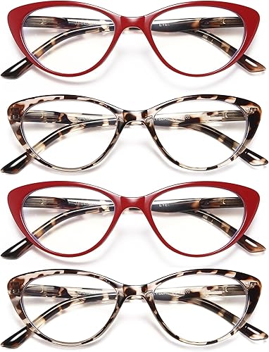 EYEURL Paquete de 4 lentes de lectura de ojo de gato para mujer, lentes de computadora con bloqueo de luz azul, antirreflejos, lectores de ojo de