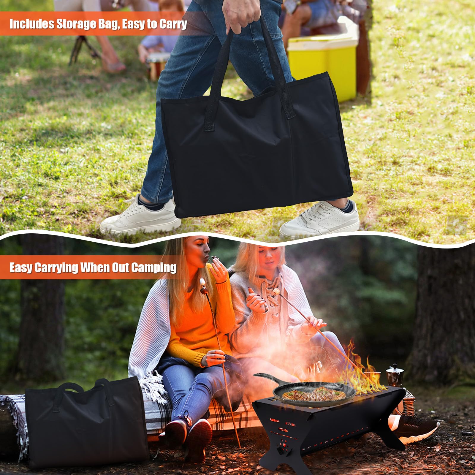 Barbecue Pieghevole Da Campeggio GFTIME - A Carbonella, In Acciaio Inox, Portatile Con Borsa Trasporto