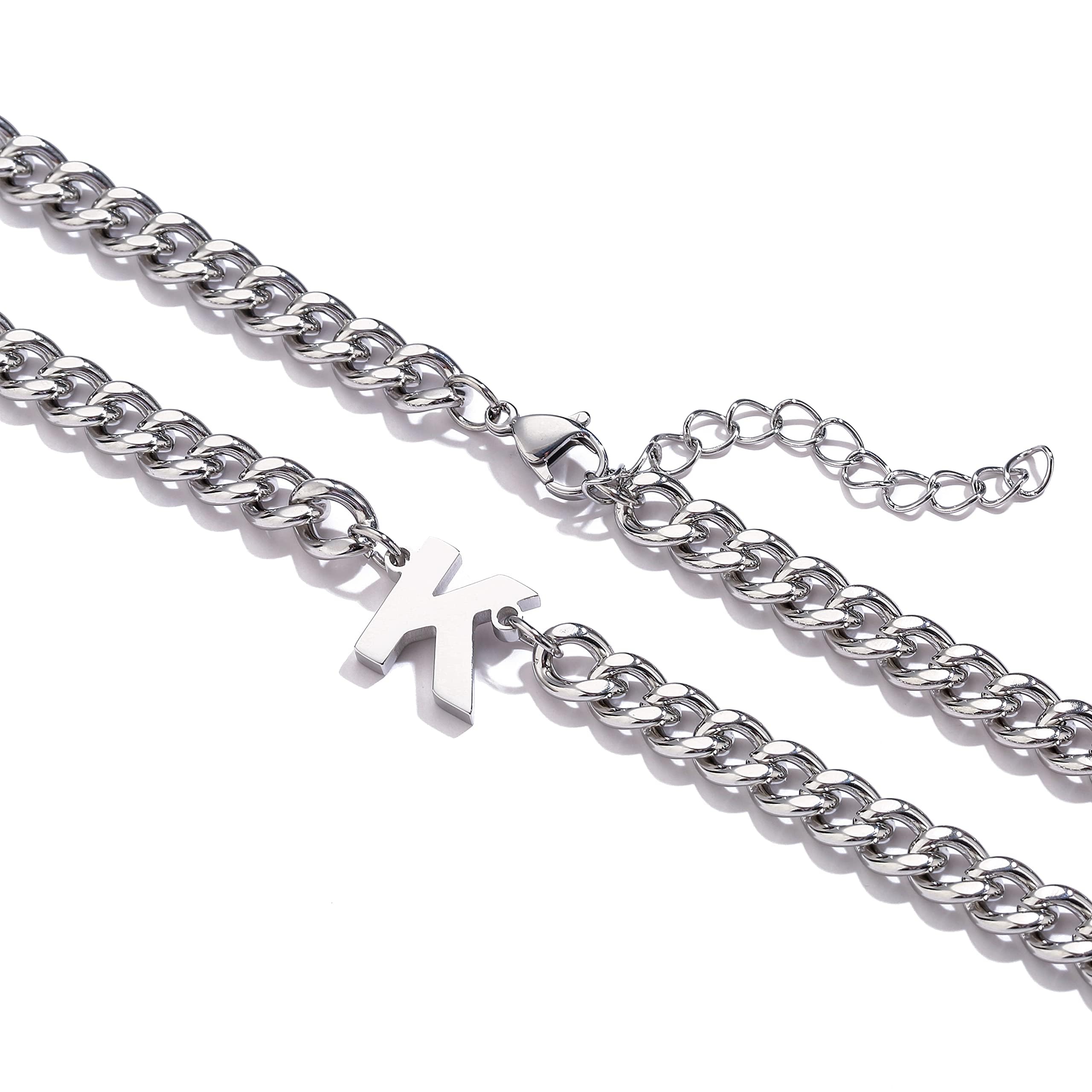 Esmoly Collana Uomo Argento Oro Nero Collana con Lettere A-Z 18+2 Inches 316L Acciaio Inossidabile 6.5mm Cuban Chain Regalo Uomo Ragazzo