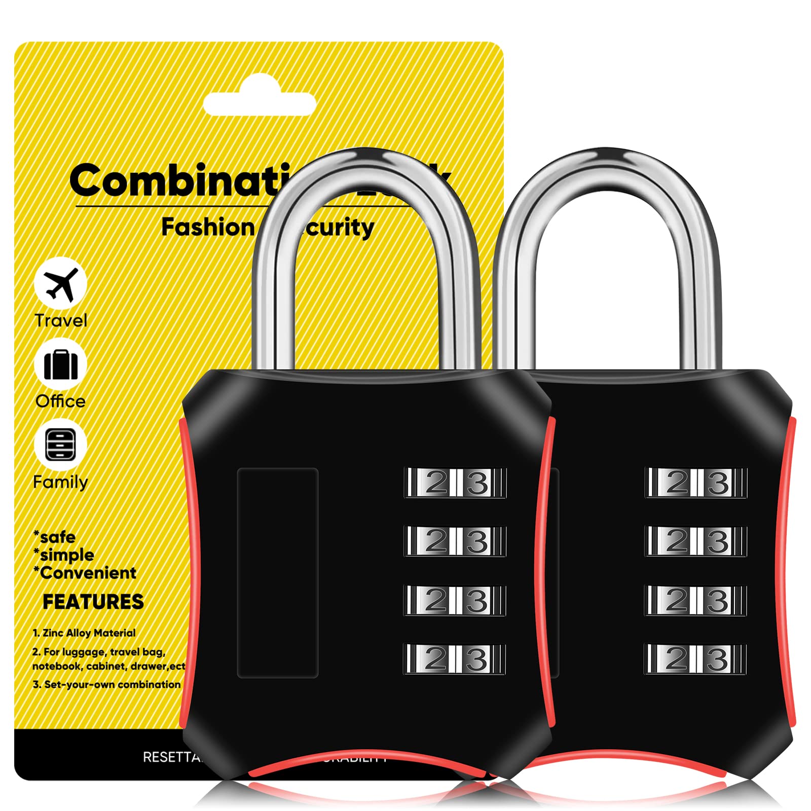 Combination Padlocks, 2 Pack Gym Locker Padlock, Shackle Number pad Lock Outdoor with 4-Digit Smooth Dial Heavy Duty Lock for School lockers, Outdoor, Garden Gate, Cabinets, Toolbox, Case