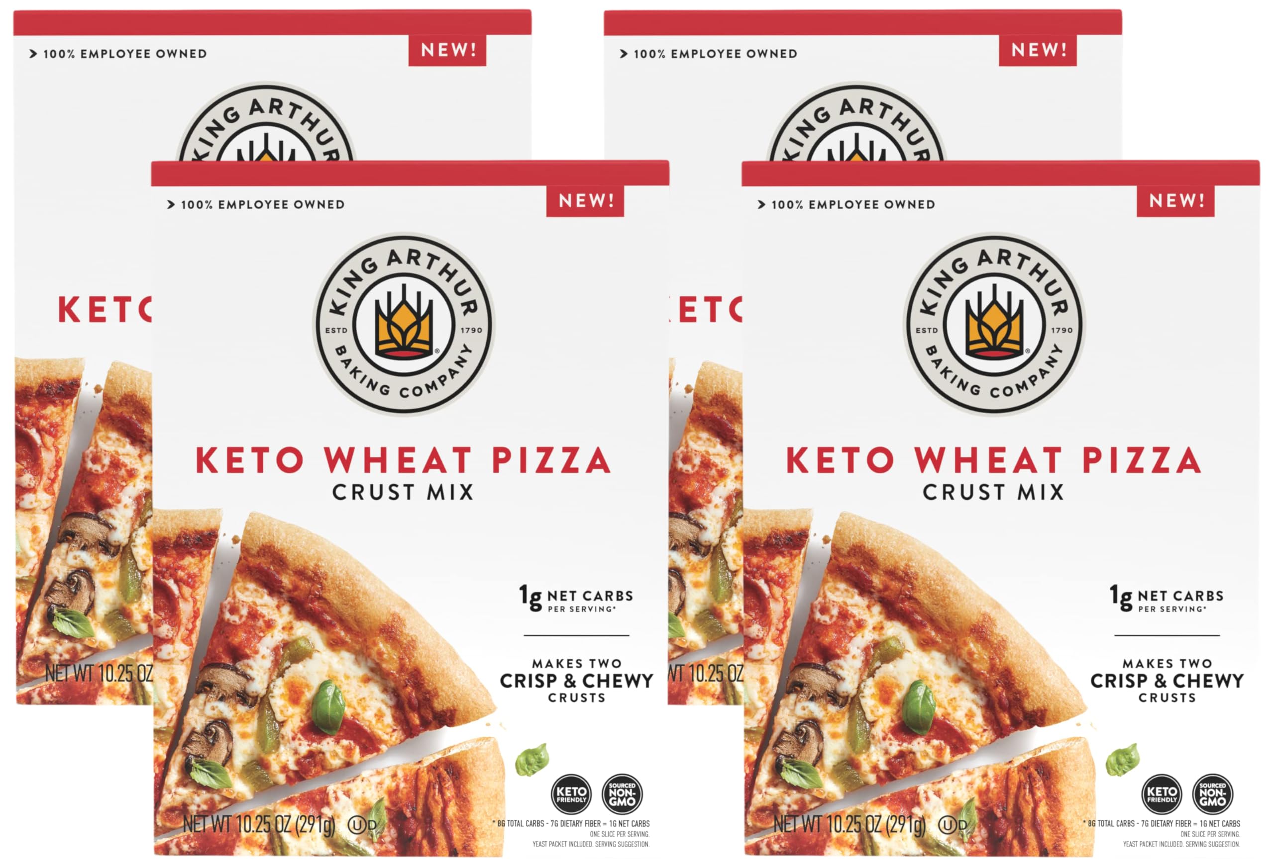 King Arthur Baking Keto Pizza Crust Mix, 1g Net Carbs Per Serving, Low Carb & Keto Friendly, 10.25 oz (Pack of 4)