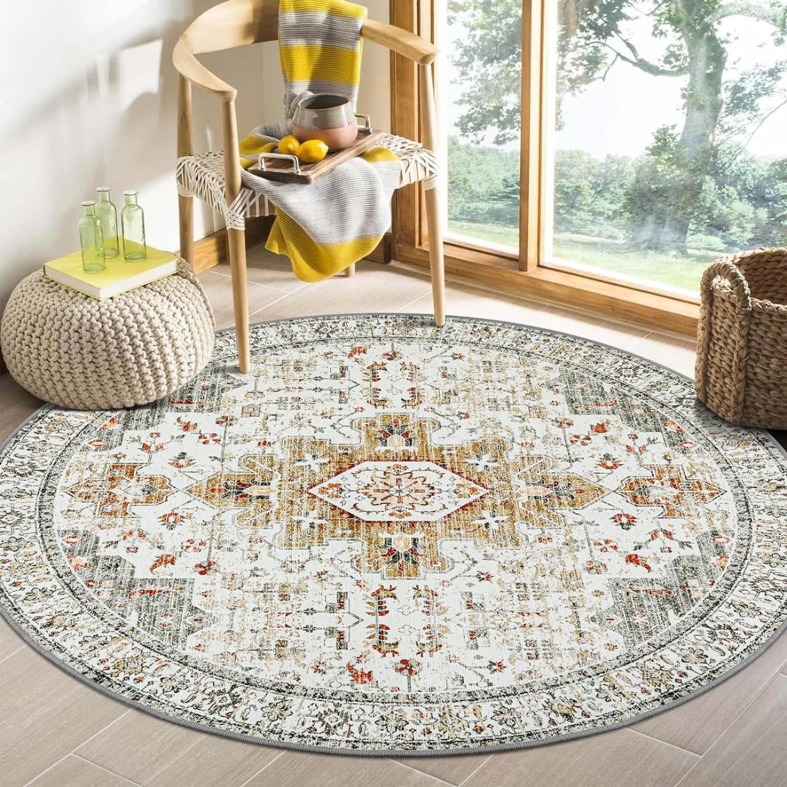 Teppich Wohnzimmer Rund 90 Cm Gelb Und Weiß Teppich Kurzflor Rutschfest