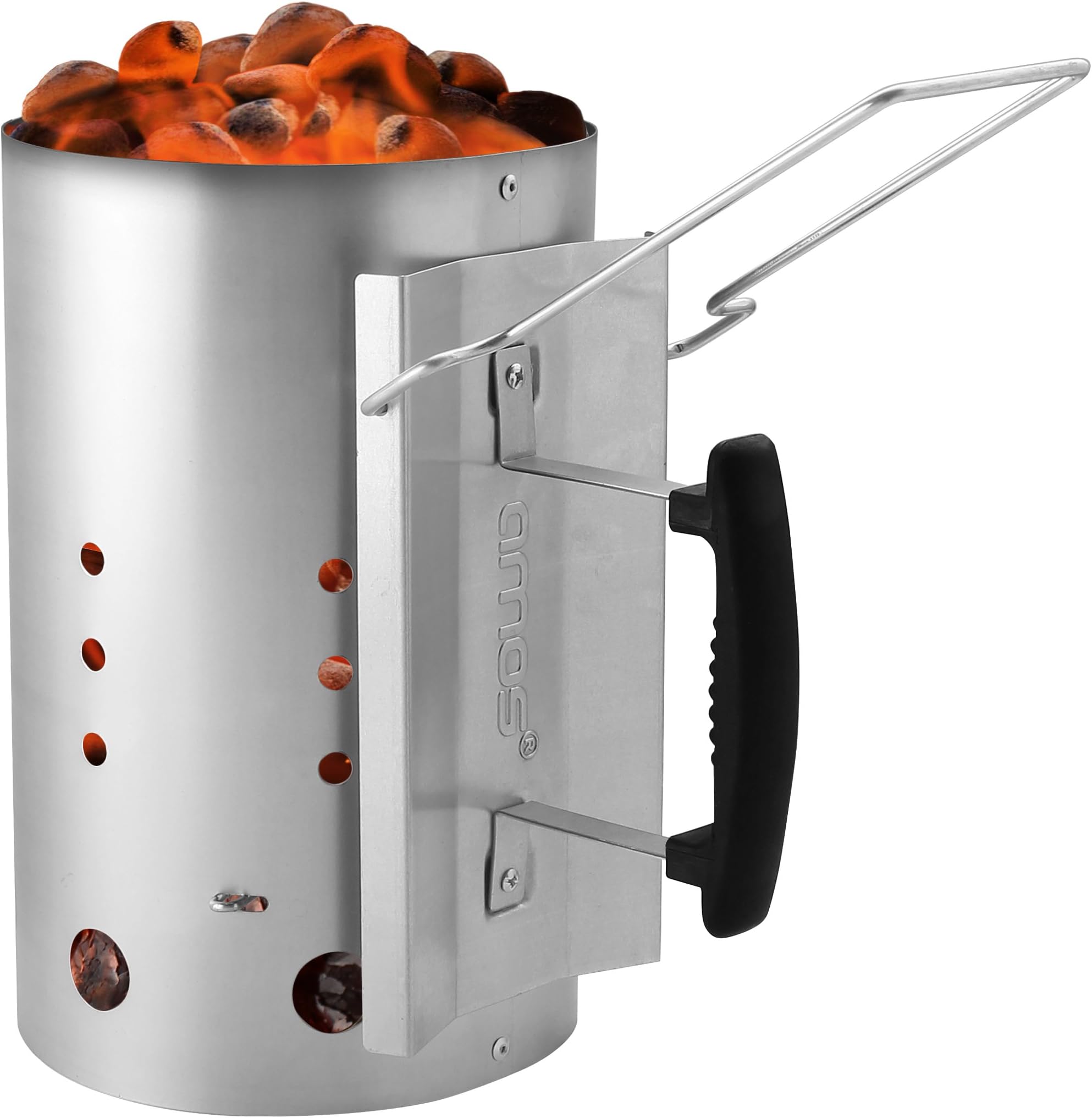 AMOS Charcoal Chimney Grill Barbecue BBQ Charcoal Briquettes Charcoal Quick Starter Galvanised Steel Camping Barbecue Lighting Kit with Heat Shield Safety Handle and Thermoplastic Handle