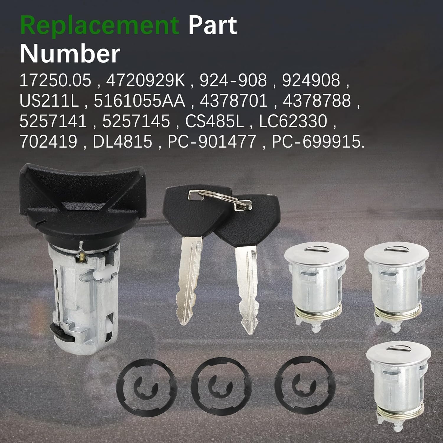 Ignition Switch Lock Cylinder & 3PCS Door Lock Cylinders with 2 Keys Fit for Jeep Wrangler YJ/Cherokee XJ/Comanche/Grand Cherokee ZJ/Dodge Viper Replace 17250.05 4720929K 924-908 PC-901477 PC-699915