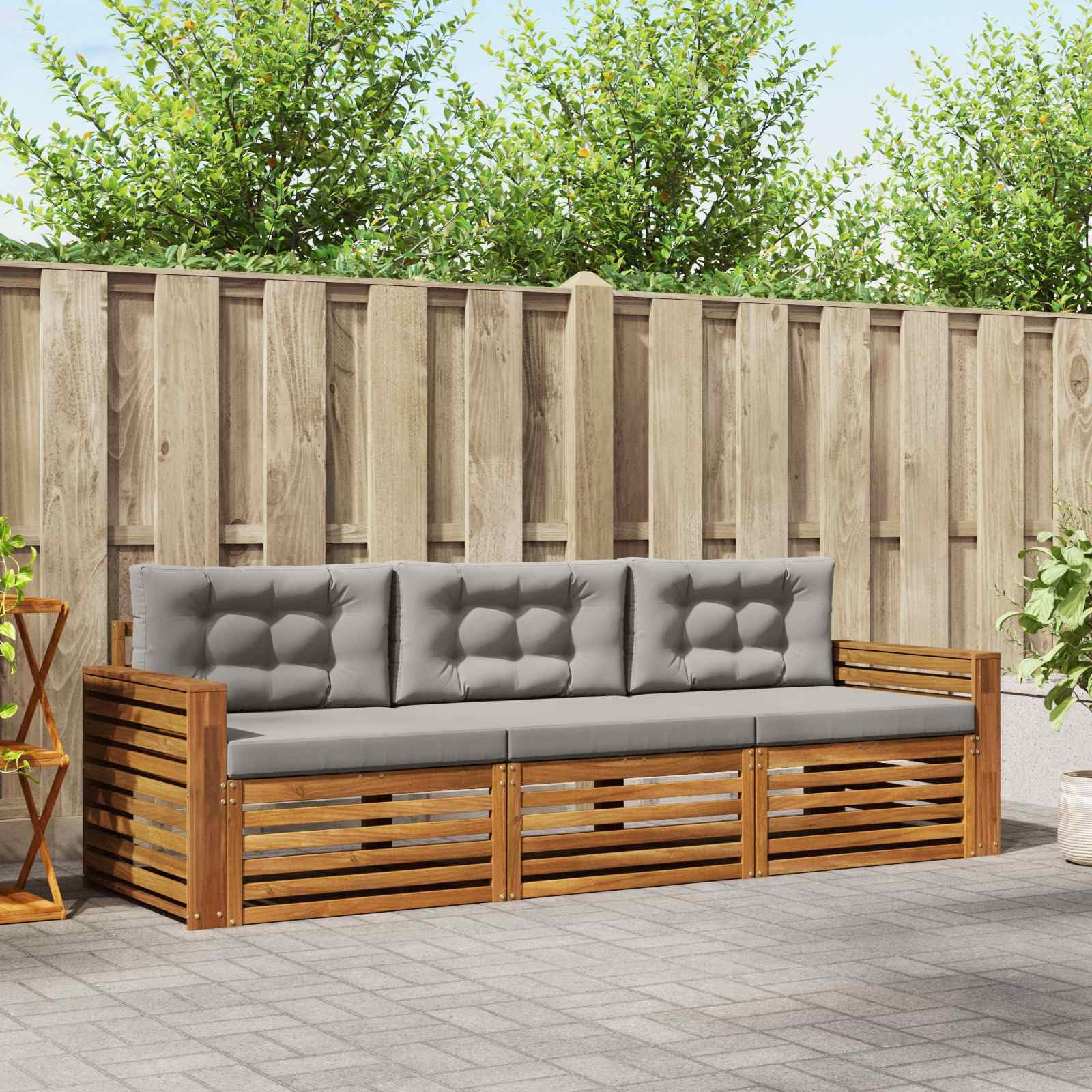 vidaXL Zestaw sof na zewnątrz z poduszką 3 pcs Naturalny i Jasny Szary, Ogród, nowoczesna sofa narożna, trwałe meble ogrodowe, relaks na tarasie, zestaw do życia