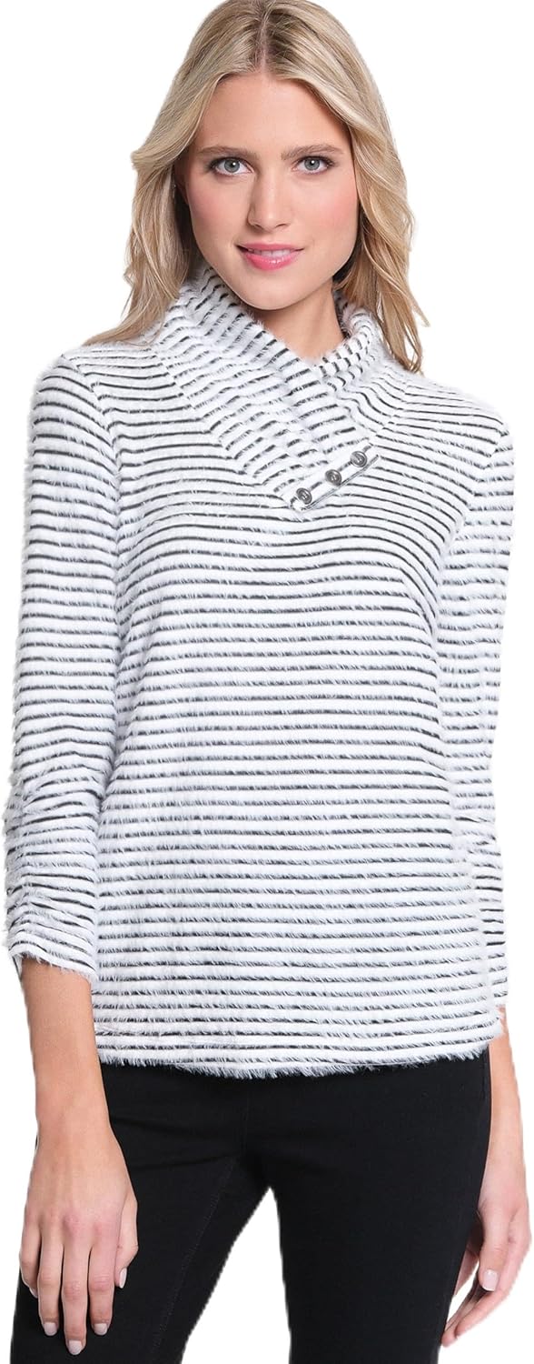 MULTIPLES Women's Quarters Bungee Sleeves Three Button Shirred Collar Top