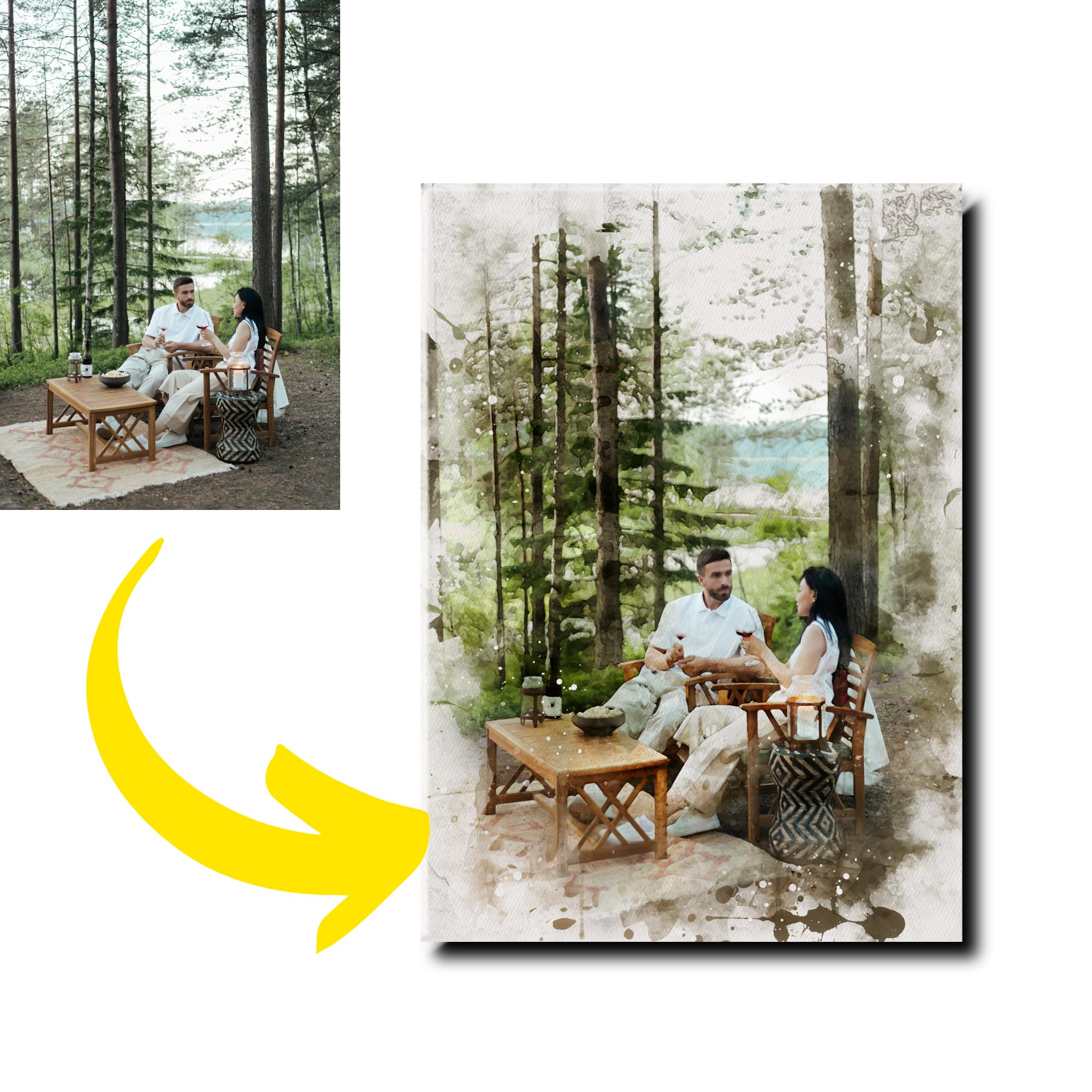 DROLLX Personalized Watercolor Portrait Canvas from Photo Custom Prints Wall Art customized picture gifts