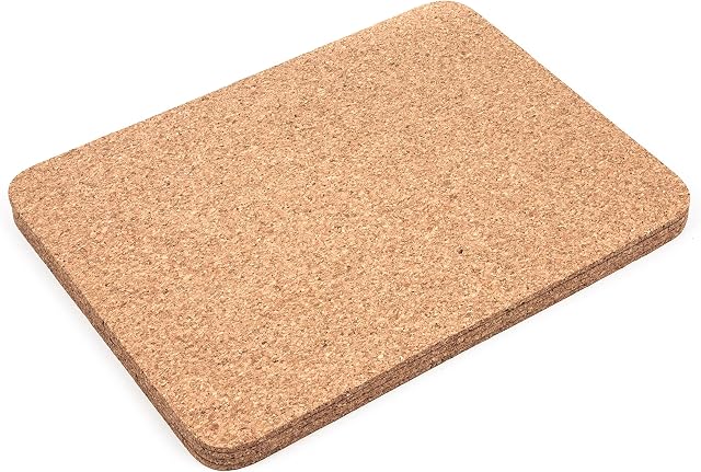 Go4Cork Rectangular Plain Cork Table Mats - Pack of 4, Beige, 44x29cm