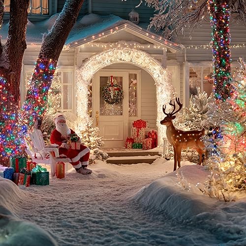 Miniatura 5 de Guirnalda de luces de Navidad para exteriores, 328 pies, 1000 luces LED impermeables, cable verde con 8 modos de temporizador, decoración de Navidad