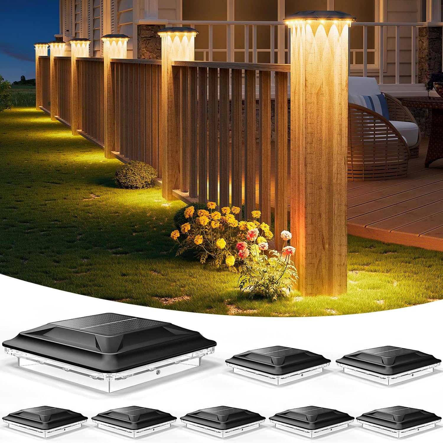 Upgraded Solar Post Cap Lights Outdoor 12pack, 3-in-1 Selectable Color (Warm White/Cool White/Daylight), Waterproof Downward Lighting for 4x4 Wood/Vinyl Fence Posts, Ideal for Deck Yard Stair Railing