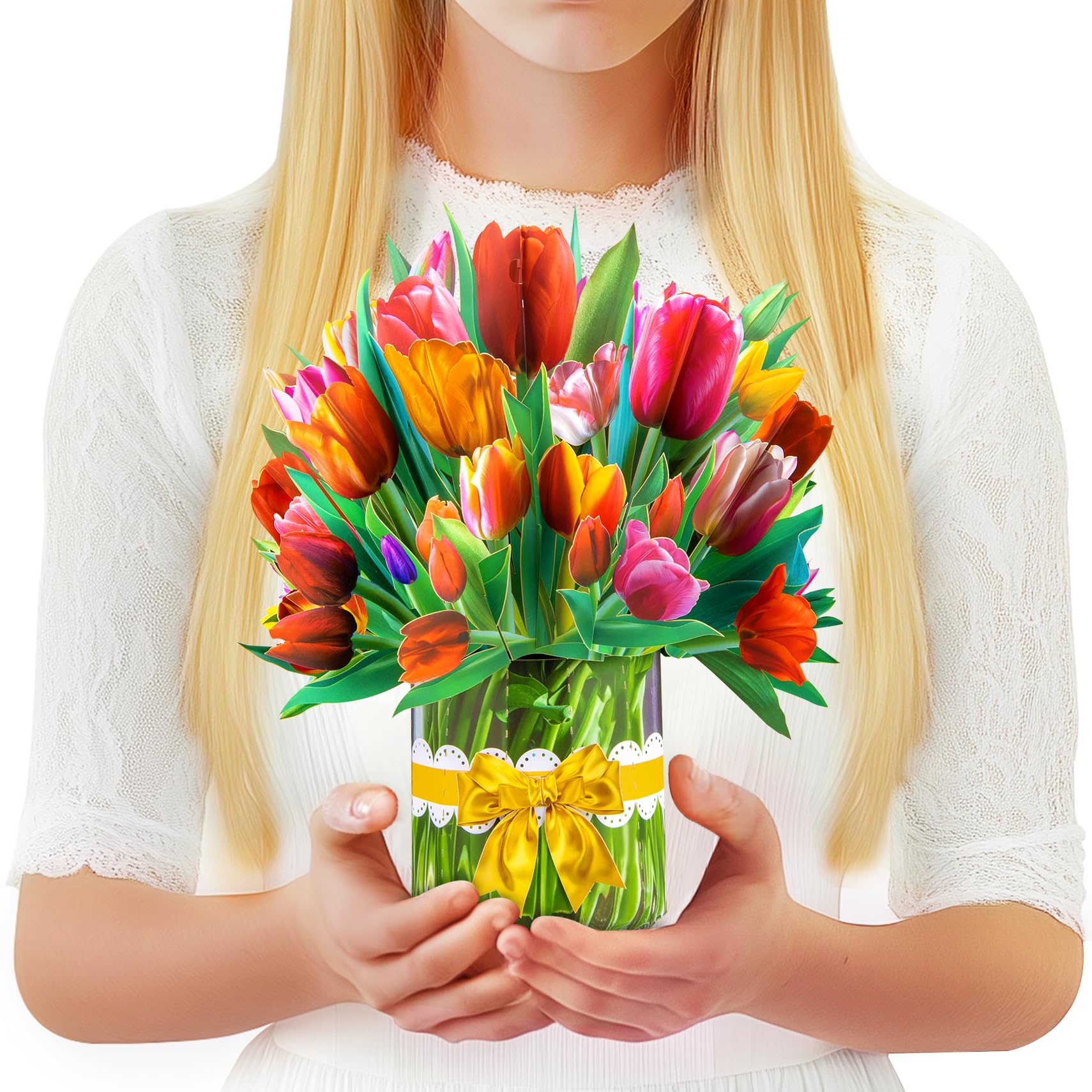 GREETING ART Pop Up Flower Card, Tulips Paper Flower Bouquet Greeting Cards for Birthday, Mother's Day, Graduation, Anniversary, Get Well Gifts for Women,with Blank Note Cards & Envelope