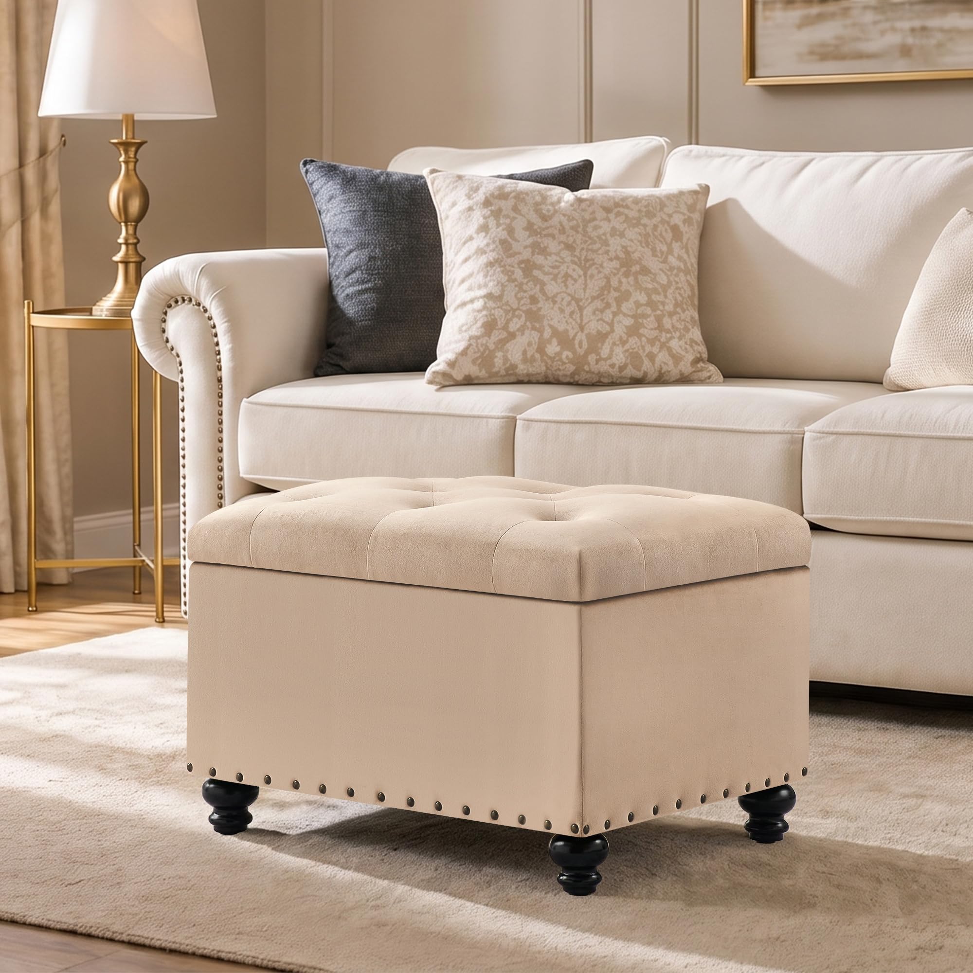 Velvet Tufted Storage Ottoman Bench