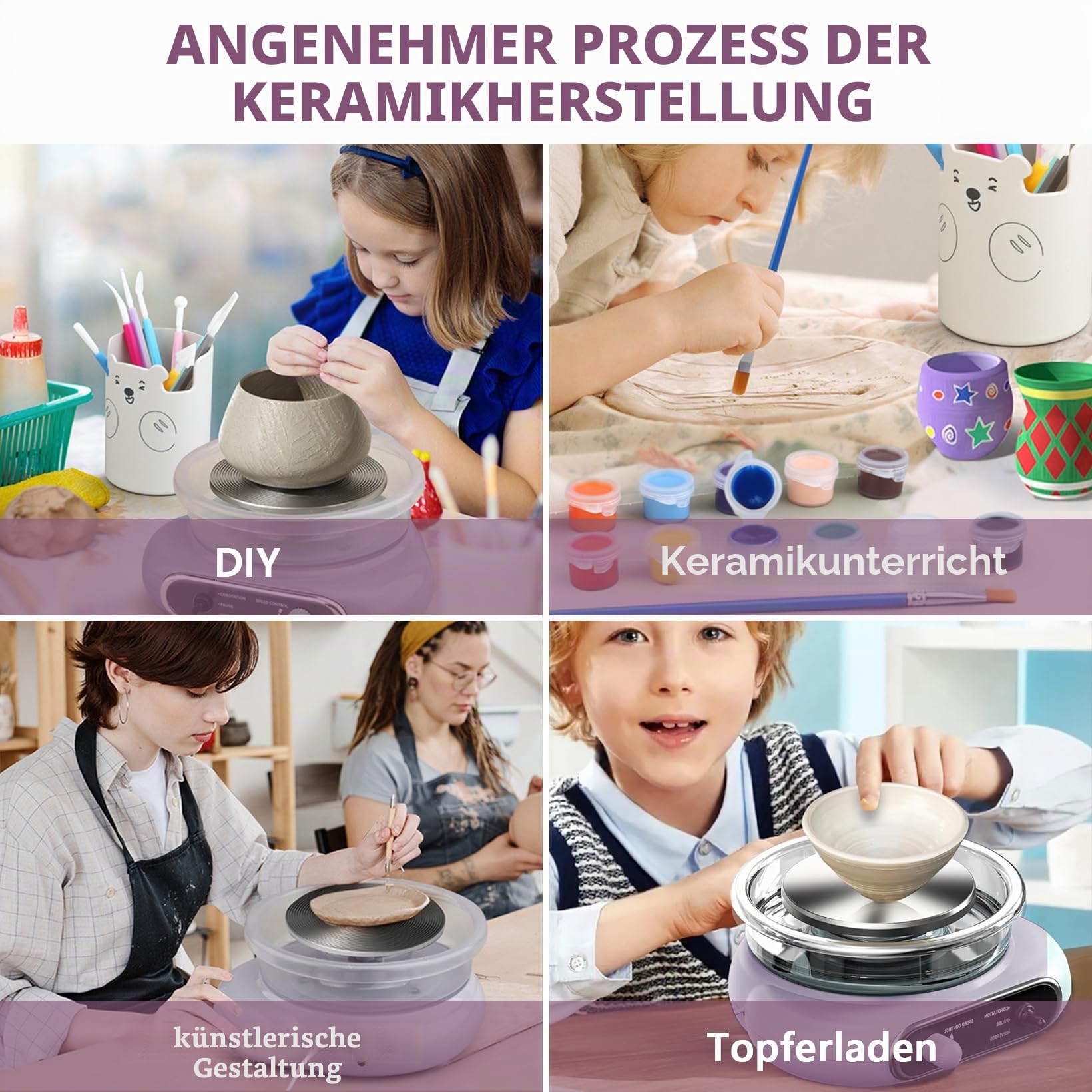Töpferscheibe Elektrisch, 0–200 R/min stufenlos regulierbar Mini töpferscheibe, 12cm Aluminium-Drehteller, mit Fußpedal-Pause, Komplettset für Erwachsene & Anfänger, DIY Keramik