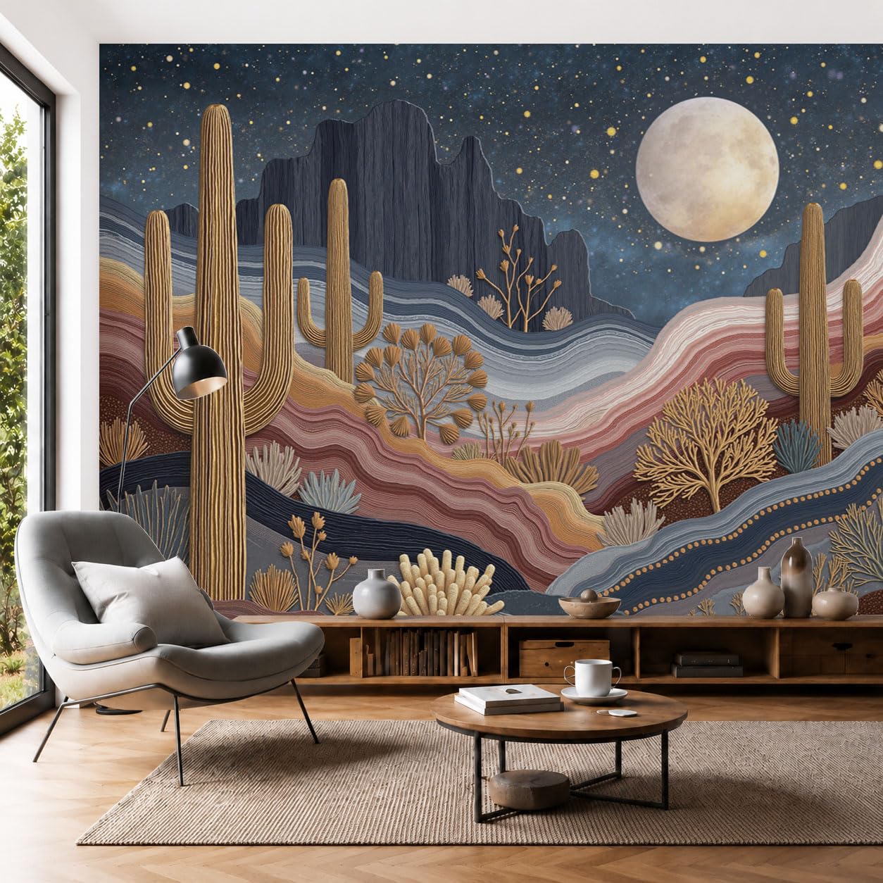Papier peint en soie panoramique désert abstrait luxe pour chambre