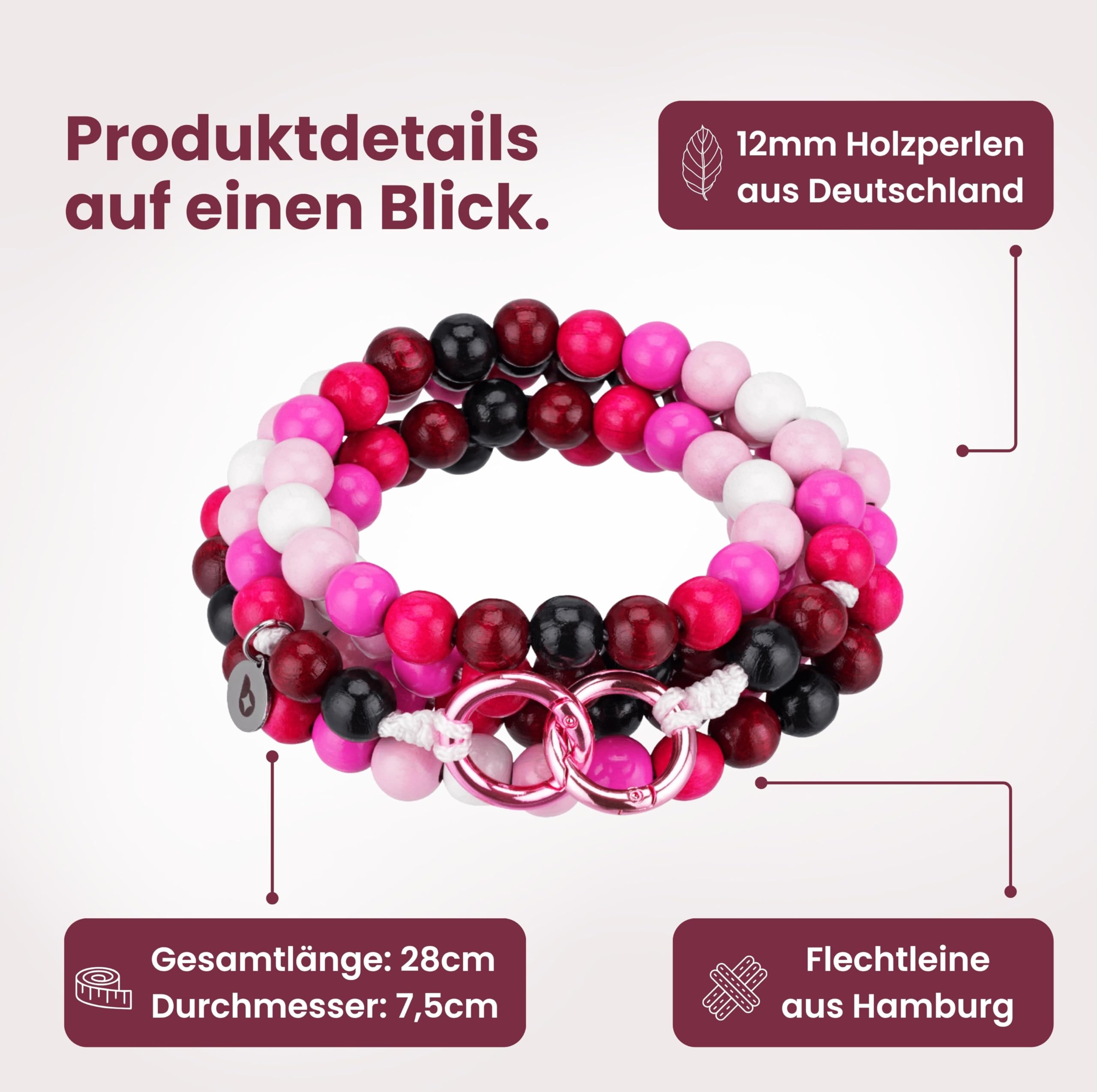 Verbesserte Holz Handykette Perlen lang zum Umhängen inkl. Patch | handmade in Deutschland | Längen 120cm, 130cm, 140cm | kompatibel mit iPhone, Samsung | Geschenkidee Weihnachten (Amarena, 140cm)