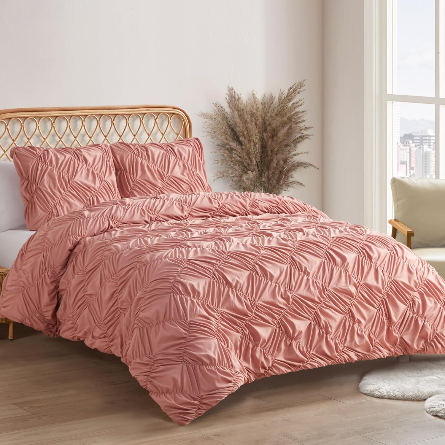 Jessica Simpson Emmy Textured Ruched Comforter Set Queen/Full Size Bedding Set Ensemble - 3 Piece Set