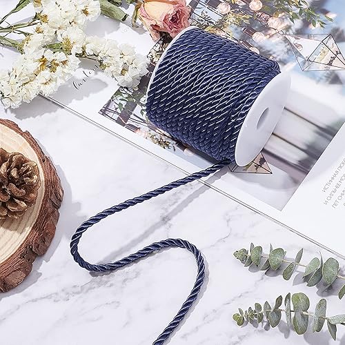Miniatura 4 de PH PandaHall Cuerda trenzada de 19.6 yardas, 0.197 in, 3 capas, cuerda de poliéster decorativa trenzada, cuerda de seda azul para Navidad, fiesta de