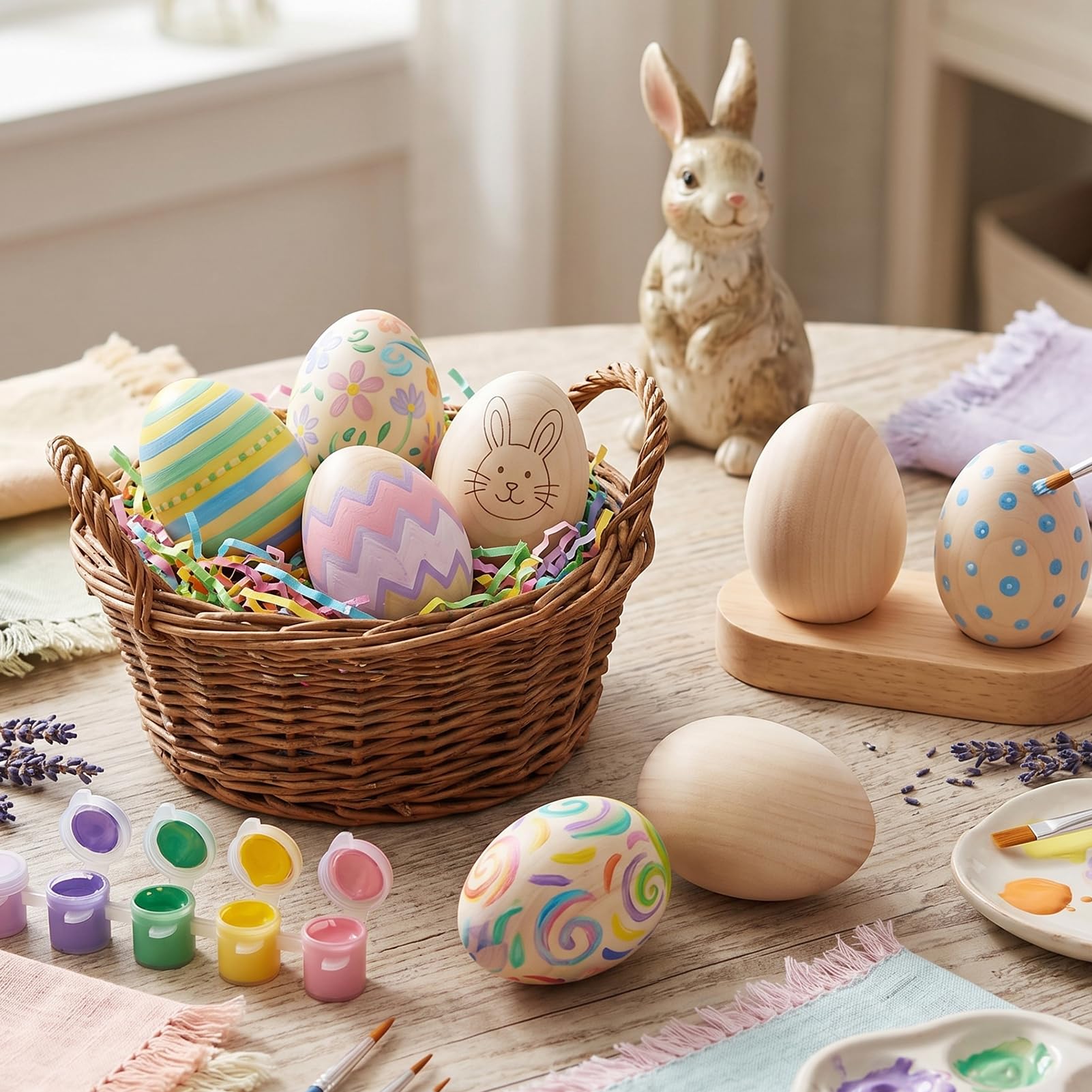 Œufs en Bois Naturel de Hêtre pour Artisanat de Pâques – Lot de 8