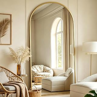 Prywot Arched Full Length Mirror, 70"x26" Free Standing Floor Mirror, Gold | Modern Aluminum Alloy Frame, HD Shatterproof Glass, Freestanding/Wall/Lean for Dres