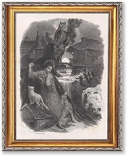 Vintage Framed Celestial Woman and Animals Canvas Print Oil Paintings Re...