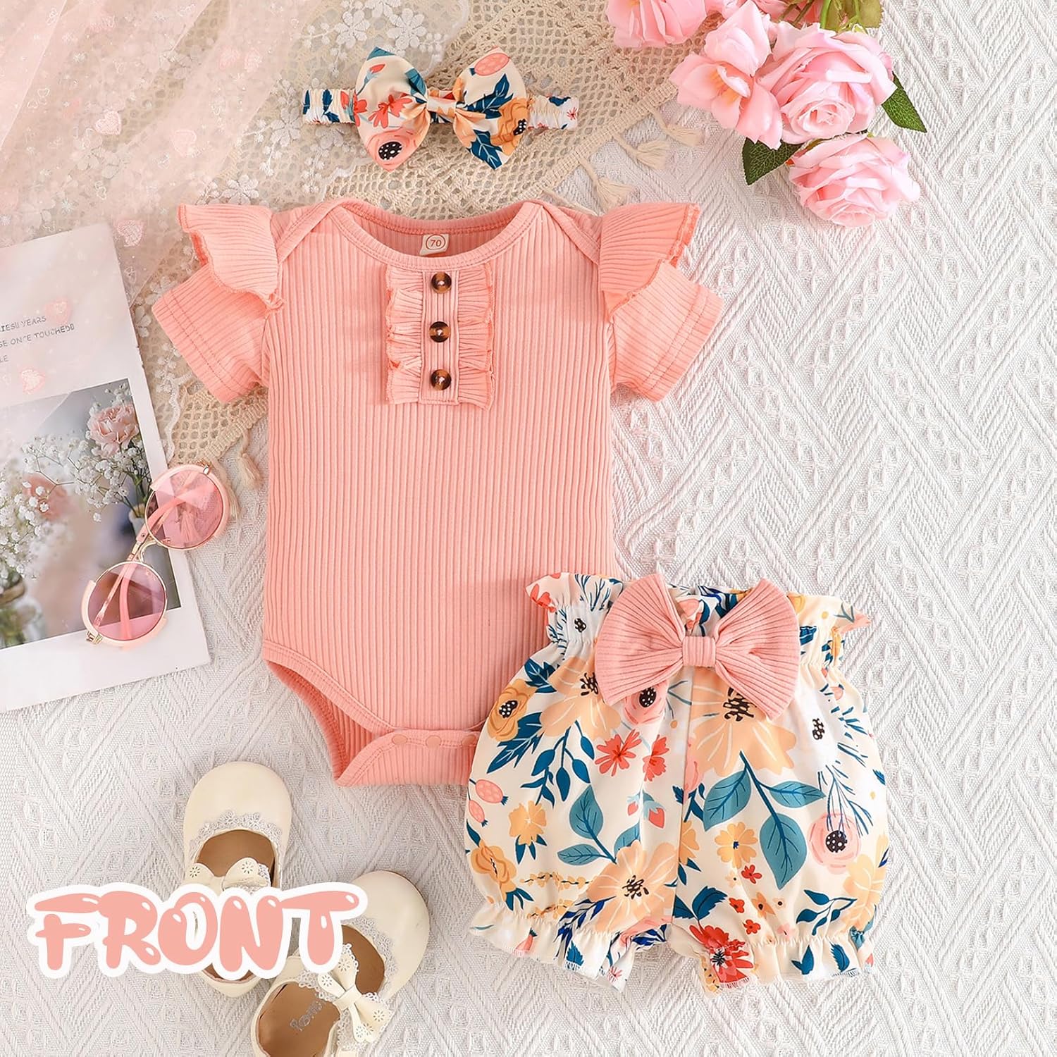 GDTOGRT Baby Girl Clothes Newborn Infant Outfit Ruffle Romper and Short Pants Clothing Sets for Summer Spring - Image 2