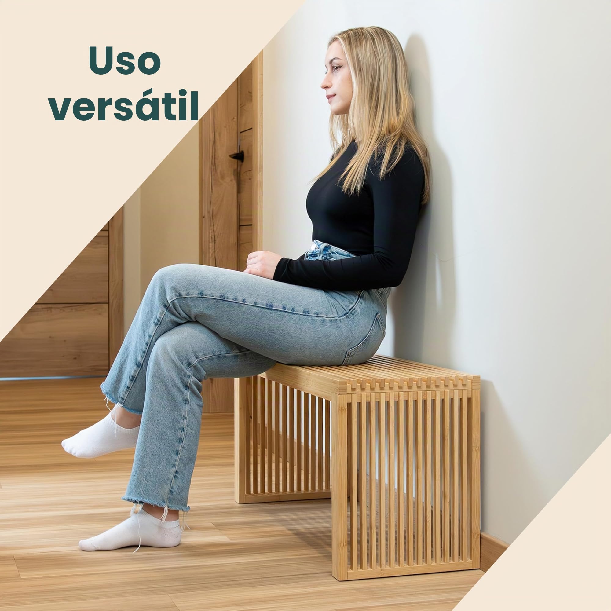 BAM BOO BOX Bambú Banco - Robusto Banco Madera sin Respaldo para Pasillo, Baño, Cocina, Comedor o Dormitorio - pequeño Mueble Recibidor Entrada 90x33x43 cm - cargable hasta 250 kg