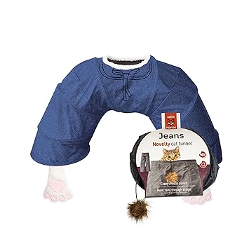 Barkbutler x Fofos Catboy Tunnel Half Donut, Blue | Sturdy Spring Steel Frame | 3 Entry & Exit Points| 2 Plush Toys with Catnip Inside|Lightweight Foldable Structure for Easy Travel + Storage