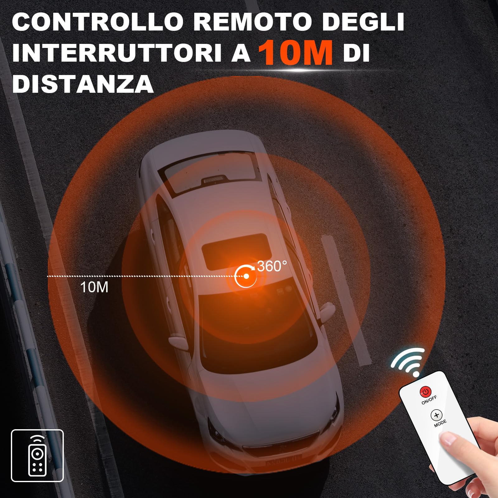 AnTom Luce LED stroboscopica lampeggiante di emergenza batteria Con telecomando,12V-24V 9 Modalità con 3m Cavo Alimentazione e USB cavo di ricarica Lampeggiante Auto per trattori golf UTV