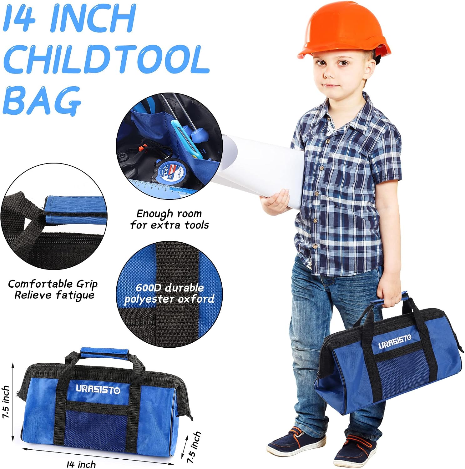 URASISTO 12-Piece Kids Tool Set with Tool Storage Bag, Junior Real Hand Tool Kit for Boys & Girls, Children Learning Tools for DIY Building and Woodworking, Age 8+