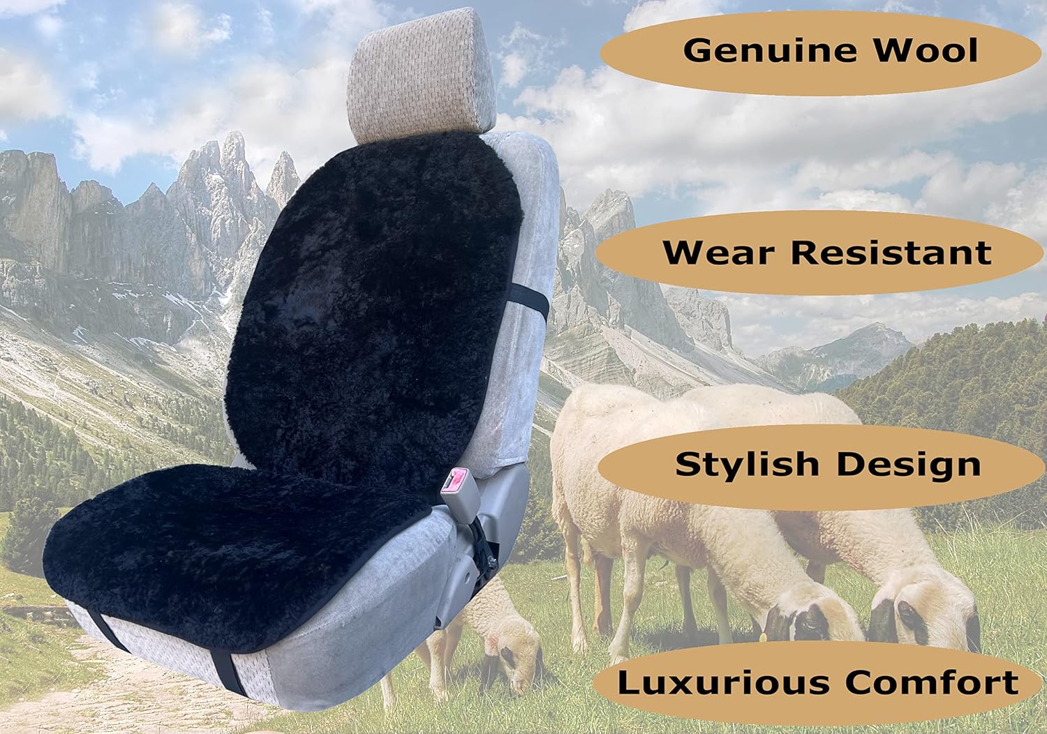 Genuine Sheepskin Car Seat Covers Shearing Car Seat Covers Sheepskin Wool Detachable Premium Car Seat Cover (Black Color (2 Pack))