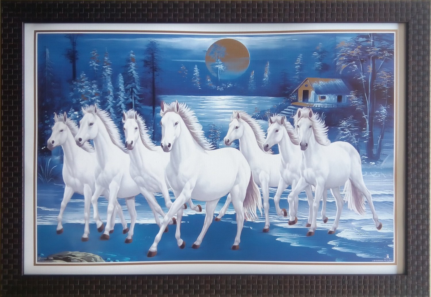 Shree Handicraft Seven White Horse 7 horses wall painting with frame 7