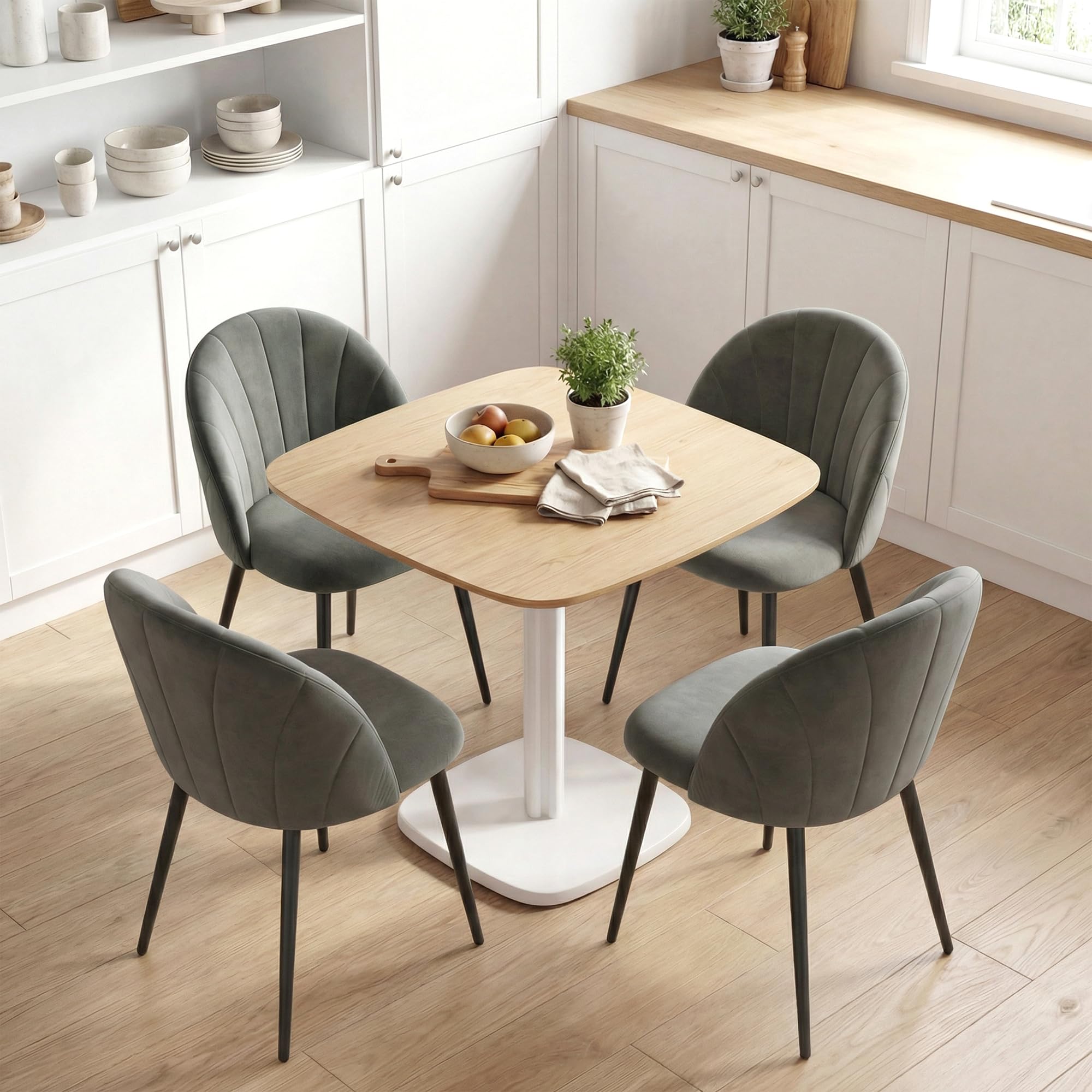 HOMCOM Set di 2 Sedie Sala da Pranzo in Velluto, Sedie Cucina con Schienale Curvo a Conchiglia, Gambe in Acciaio, Stile Nordico, Sedia Imbottita per Cucina, Camera da Letto, Soggiorno, Grigio