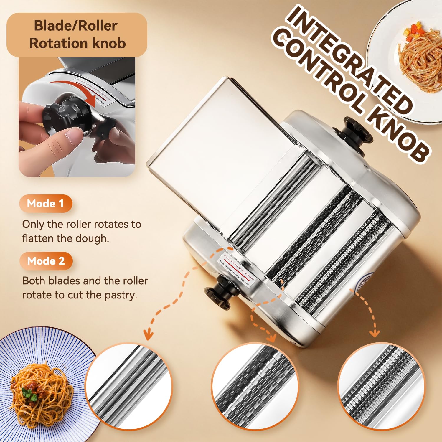 Moongiantgo Macchina per la Pasta Elettrica Pasta Macchina Fresca Acciaio Inox con Lame da 1,5 mm Fine e 4 mm Piatta, 9 Grado di Spessore Regolabile 0,3-3mm, Per Fettuccine, Tagliolini, Spaghetti