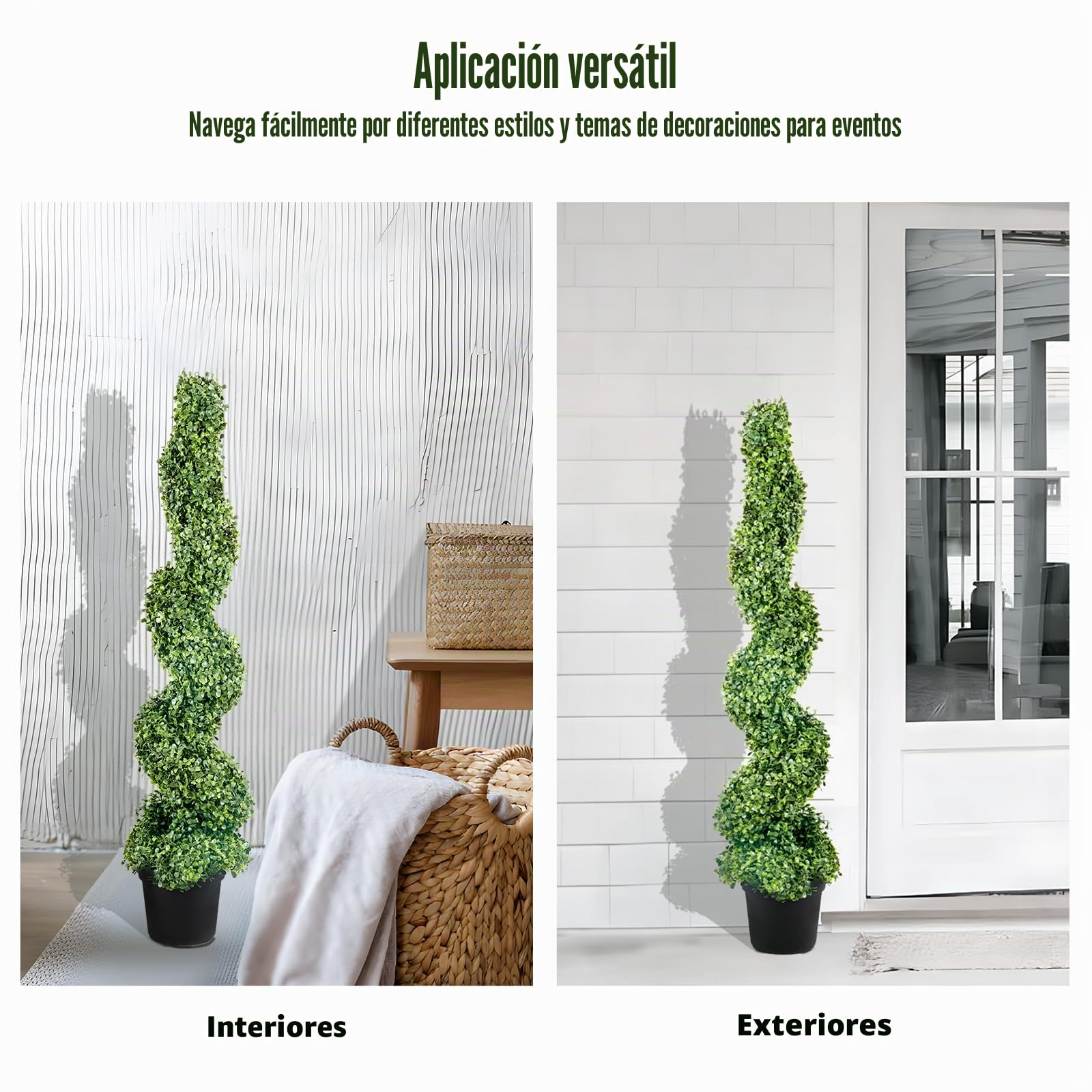 VEVOR Boj Topiario Artificial 122 cm Espiral de Boj Artificial 2 Plantas Falsas de PE 10 Hojas Recambiables con Maceta Inodora para Decoración de Exteriores Interiores Jardín Terraza Balcón Entrada