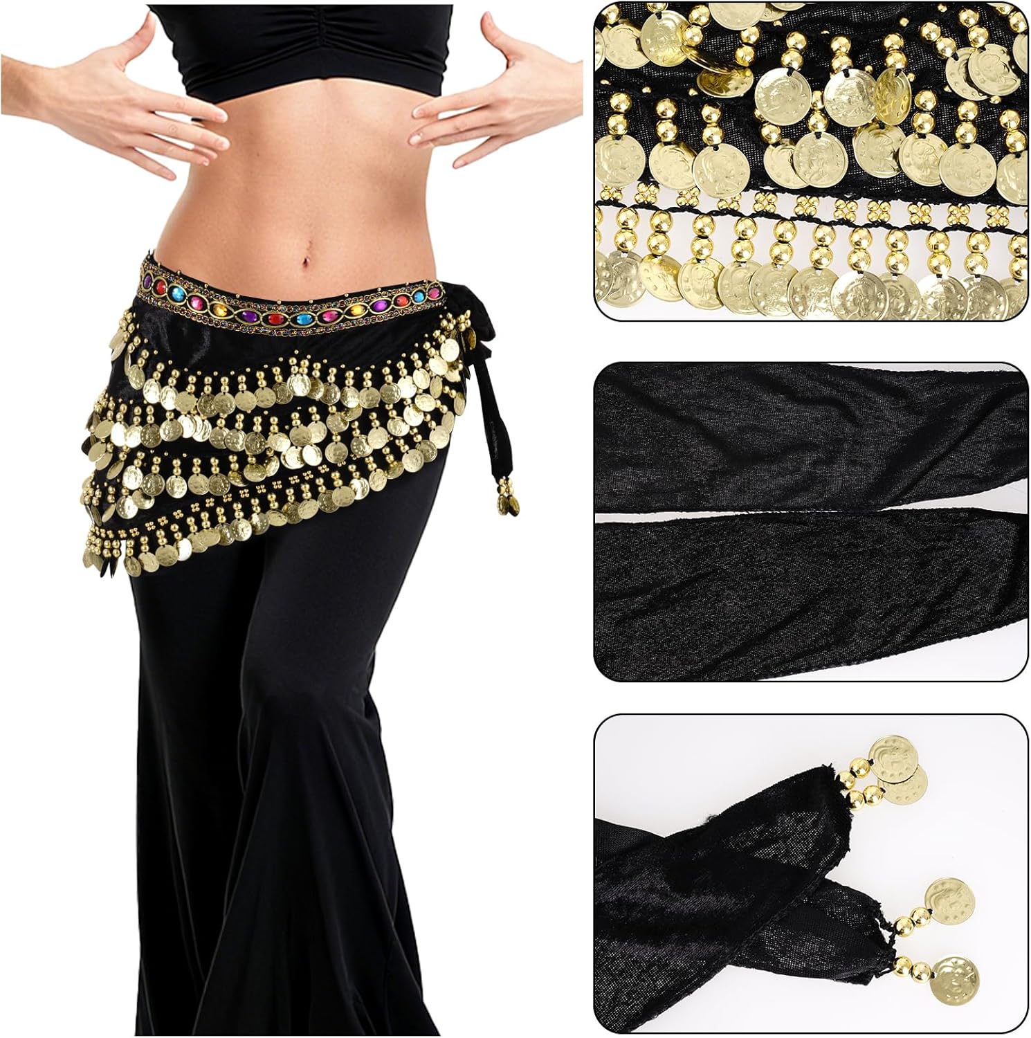 Women's Belly Dance Hip Scarf with Gold Coins Triangular Belly Dancing Wrap Belt for Performance Dance Festival - Image 5