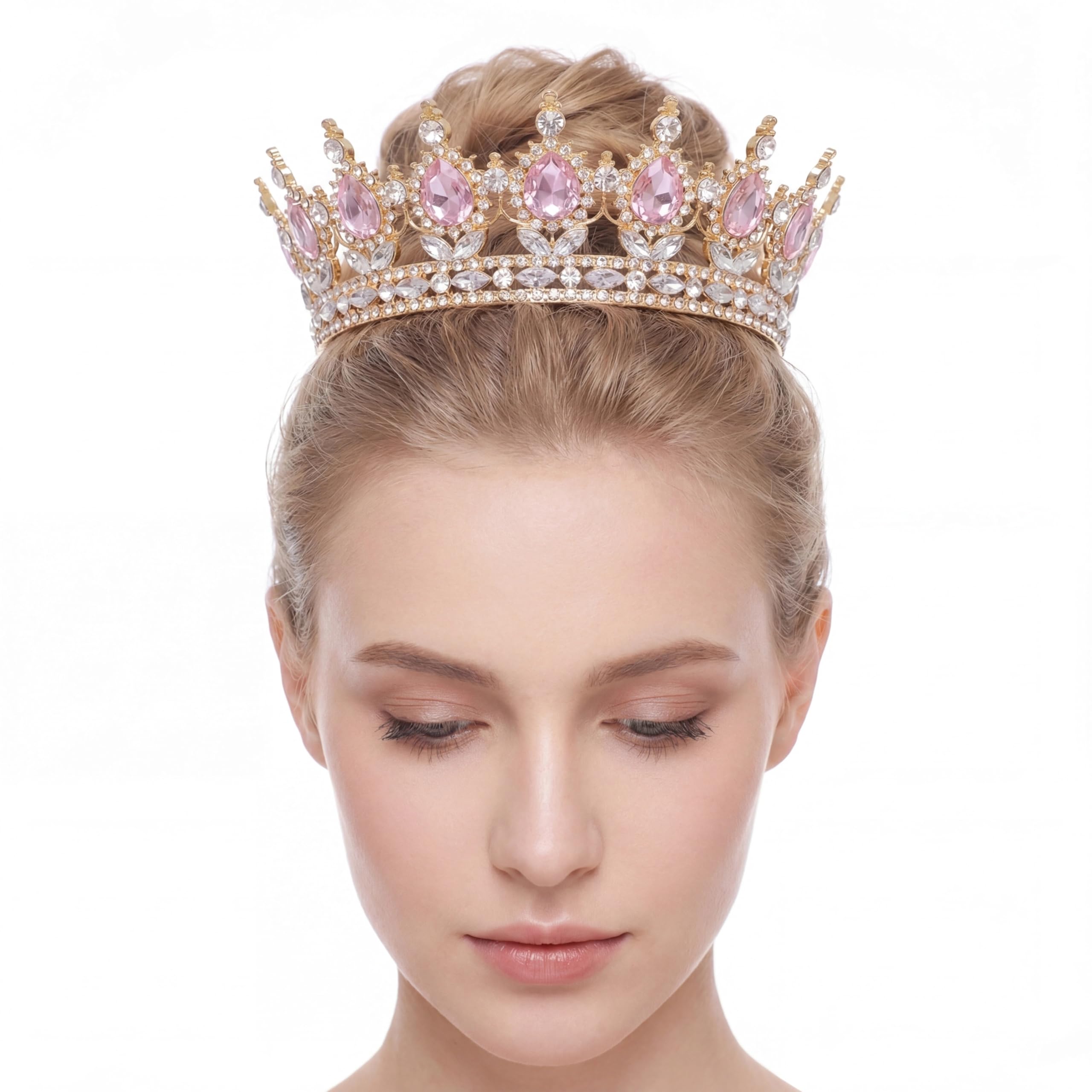 Healvian Tiara nupcial reina de diamantes de imitación joyería de diamantes de imitación boda accesorios para el pelo para el baile de graduación coleteros con perlas flor de boda Rhinestone