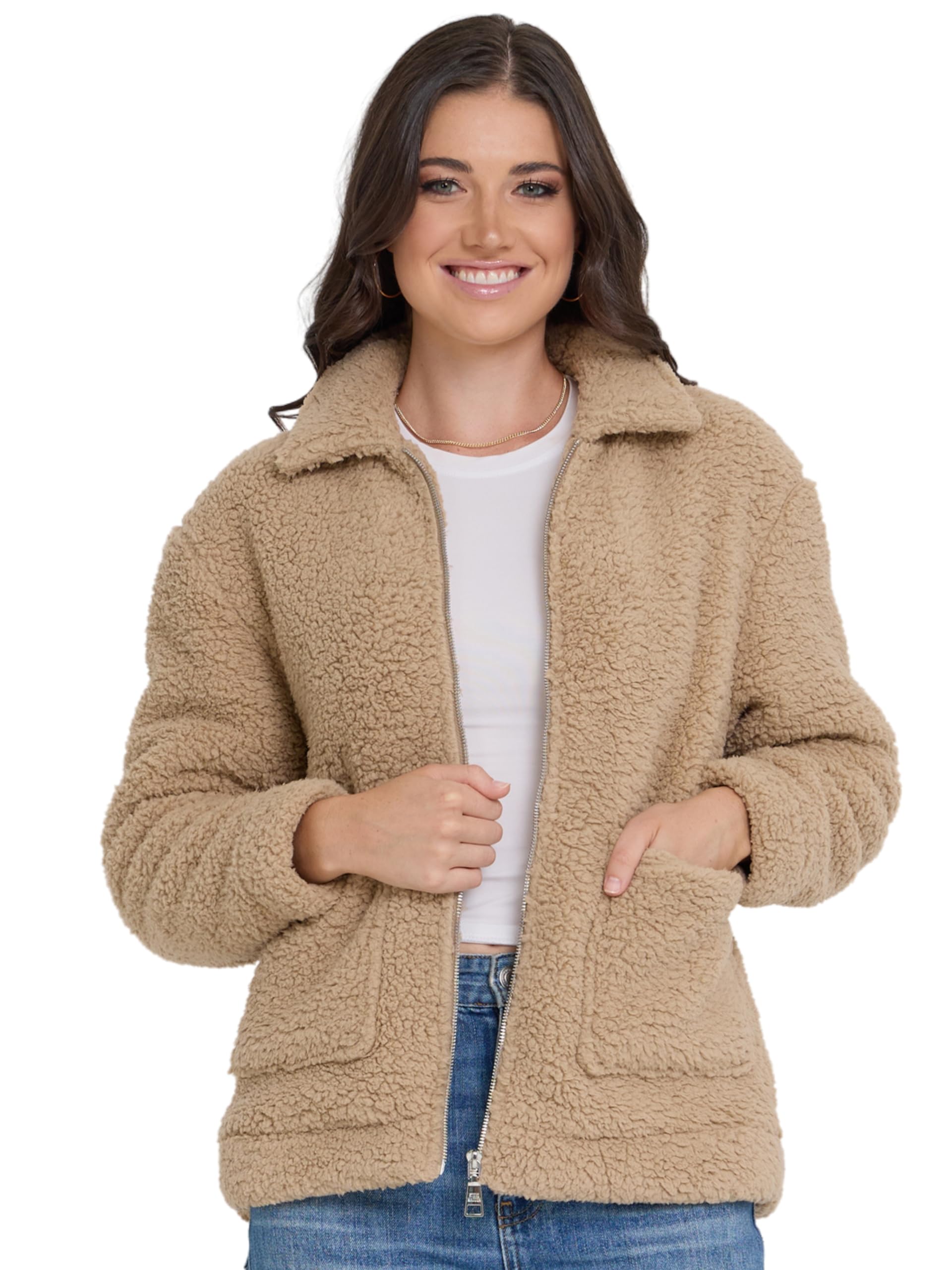 Steve Madden Sherpa Jacket Women - Oversized Faux Fur Winter Coats for Women, Shearling Fleece Plus Size Winter Jacket XS-3X