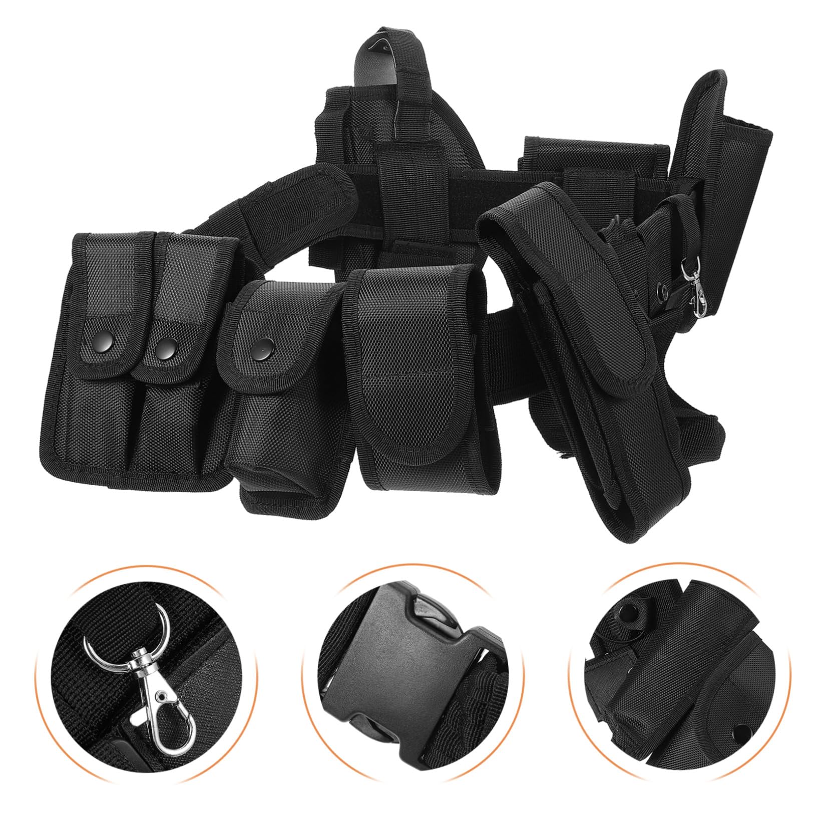 Ceinture Multifonction en Tissu Oxford Noir Rangement Multi-Poches et Poche Ceinture Confortable pour Entraînement et Activités Extérieures