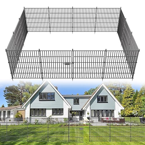 15 Panels No Dig Decorative Outdoor Garden Fence with Gate