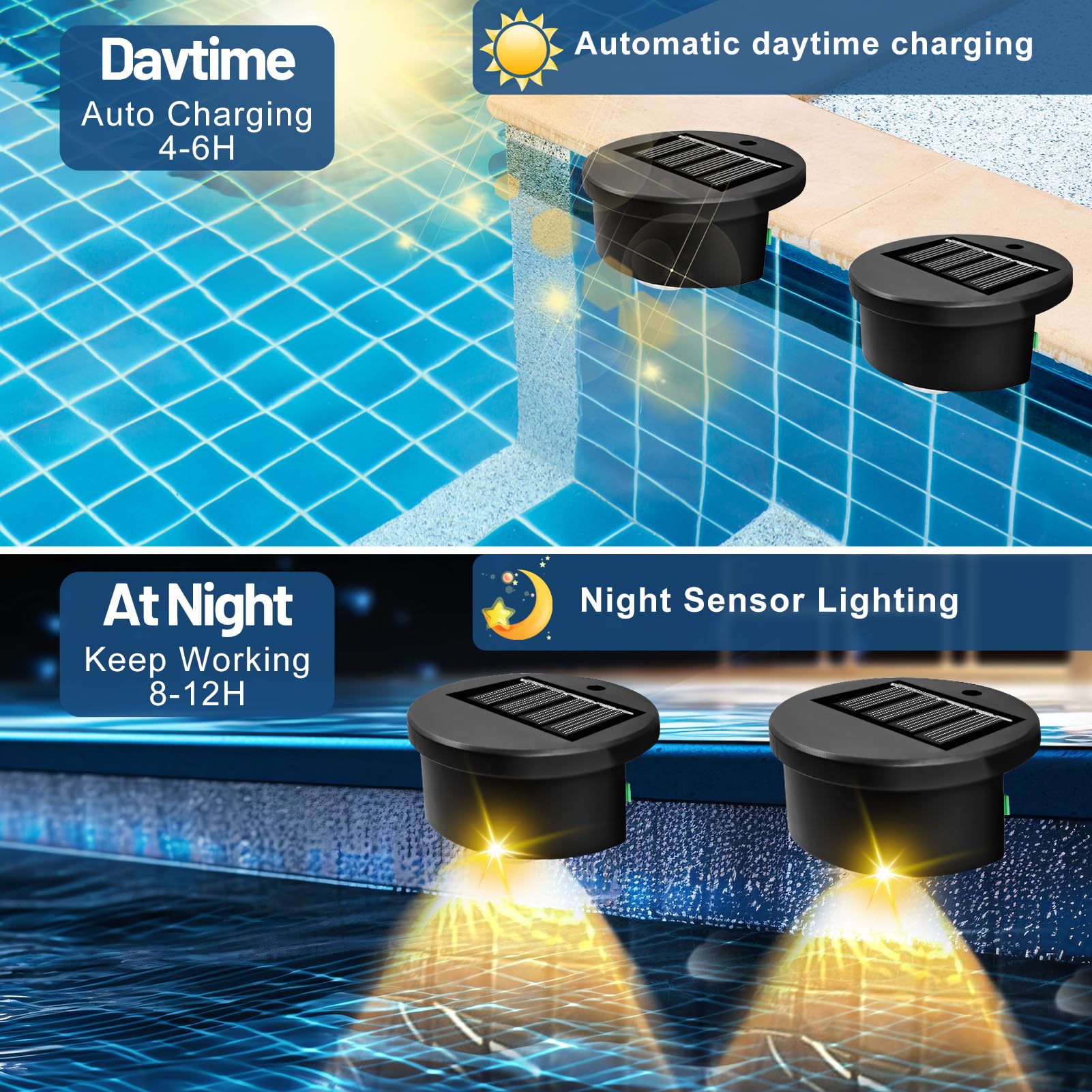 Zestaw 4 Lamp Solarnych do Basenu LED - Wodoszczelne Oświetlenie Stawu, do Basenów Zewnętrznych, Dekoracja Zewnętrzna (Ciepłe Światło)