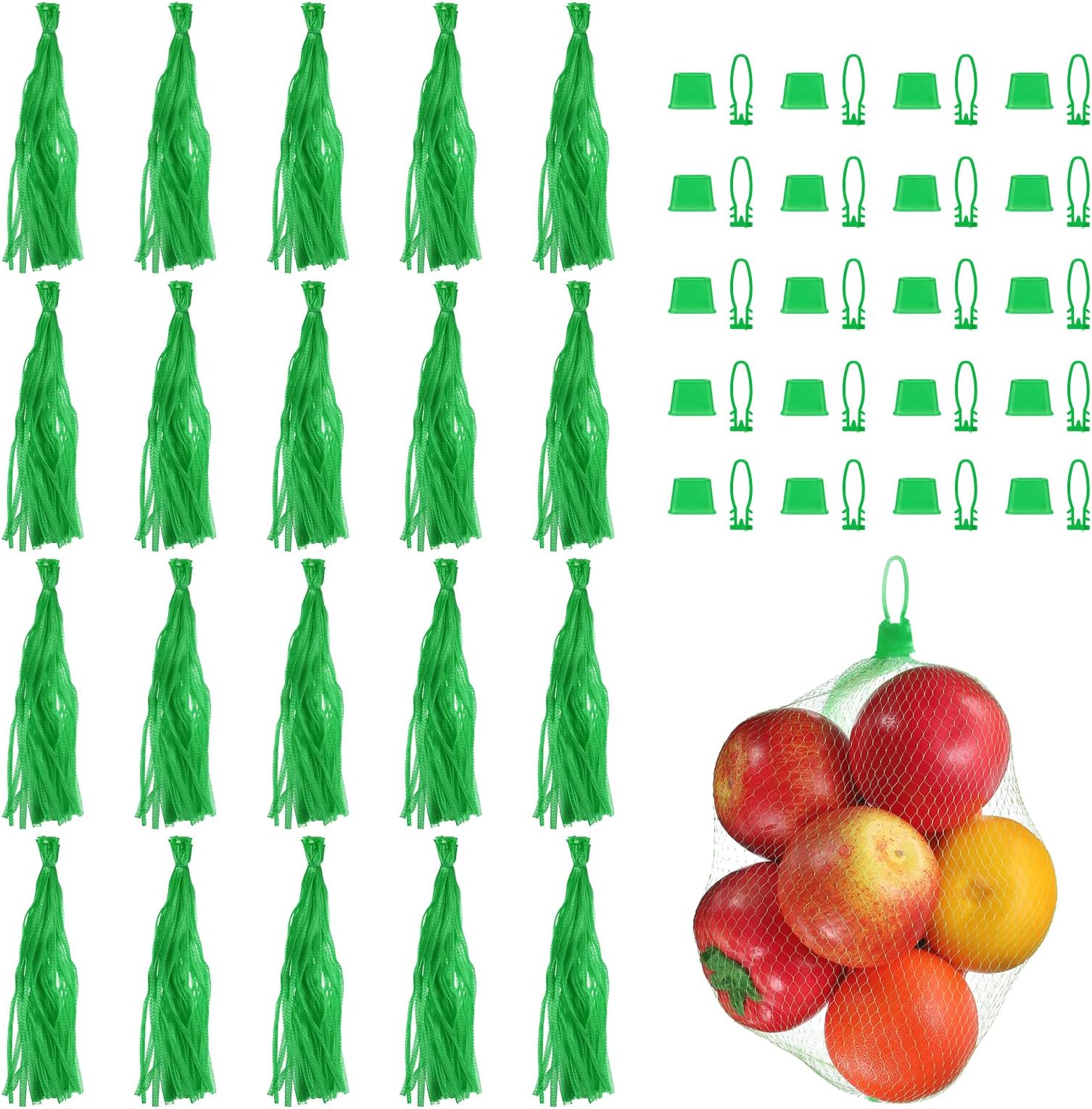 – sourcing map 50pcs Egg Hatching Bags, 20 Inch Mesh Nylon Netting Reusable Produce Mesh Bags with Loop-Style Closures Strong Stretchable Plastic Seafood Boil for Fruits Vegetables, Green