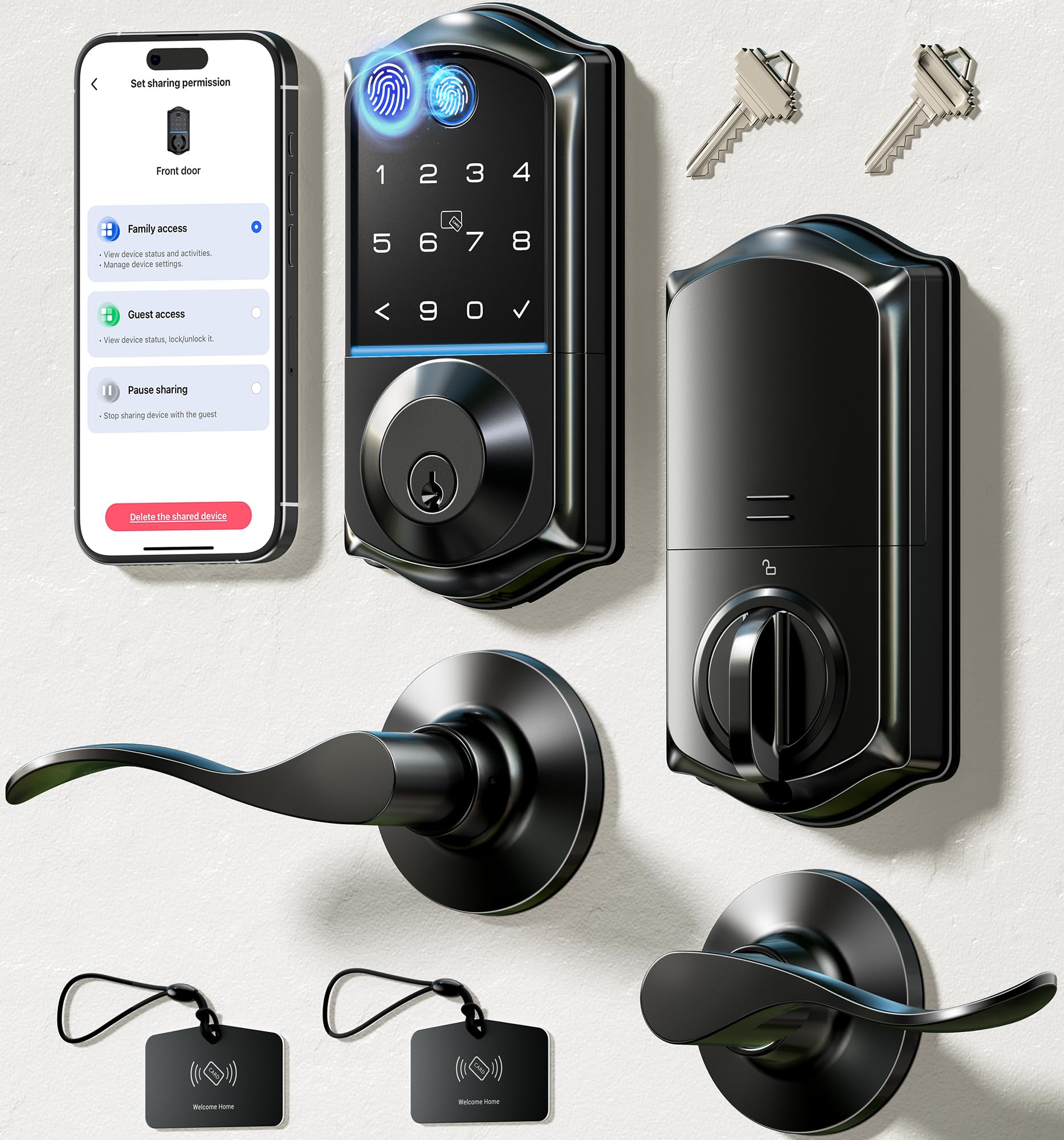 Photo 1 of Veise VE017-L Fingerprint Smart Lock with Lever Handles, App Control, Keyless Entry Front Door Lock Set, Electronic Digital Keypad Deadbolt, Remote Grant, Emergency Power Port, Auto Lock, Matte Black