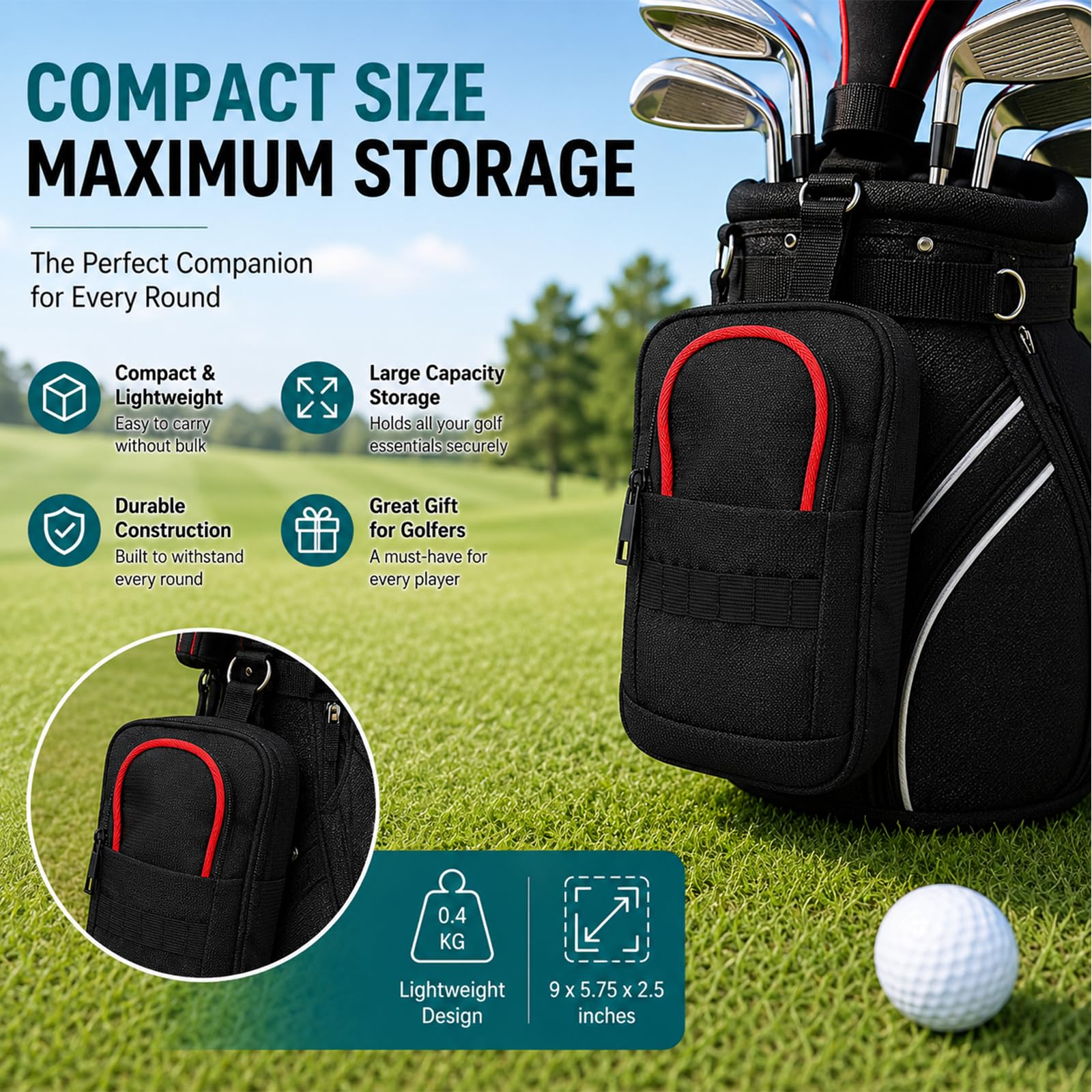 Golf-Wertsachen und Balltasche: Tragbarer Organizer mit 3 Reißverschlusstaschen, hält 20–25 Bälle – großer Stauraum für Golfzubehör wie Tees, Ballmarker und Gadgets für Männer und Frauen