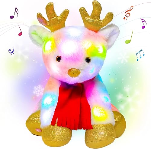 Cuteoy Animales de peluche musicales de renos iluminados, Rudolph de peluche, juguetes de Navidad, canción de cuna, animados para niños, regalo de