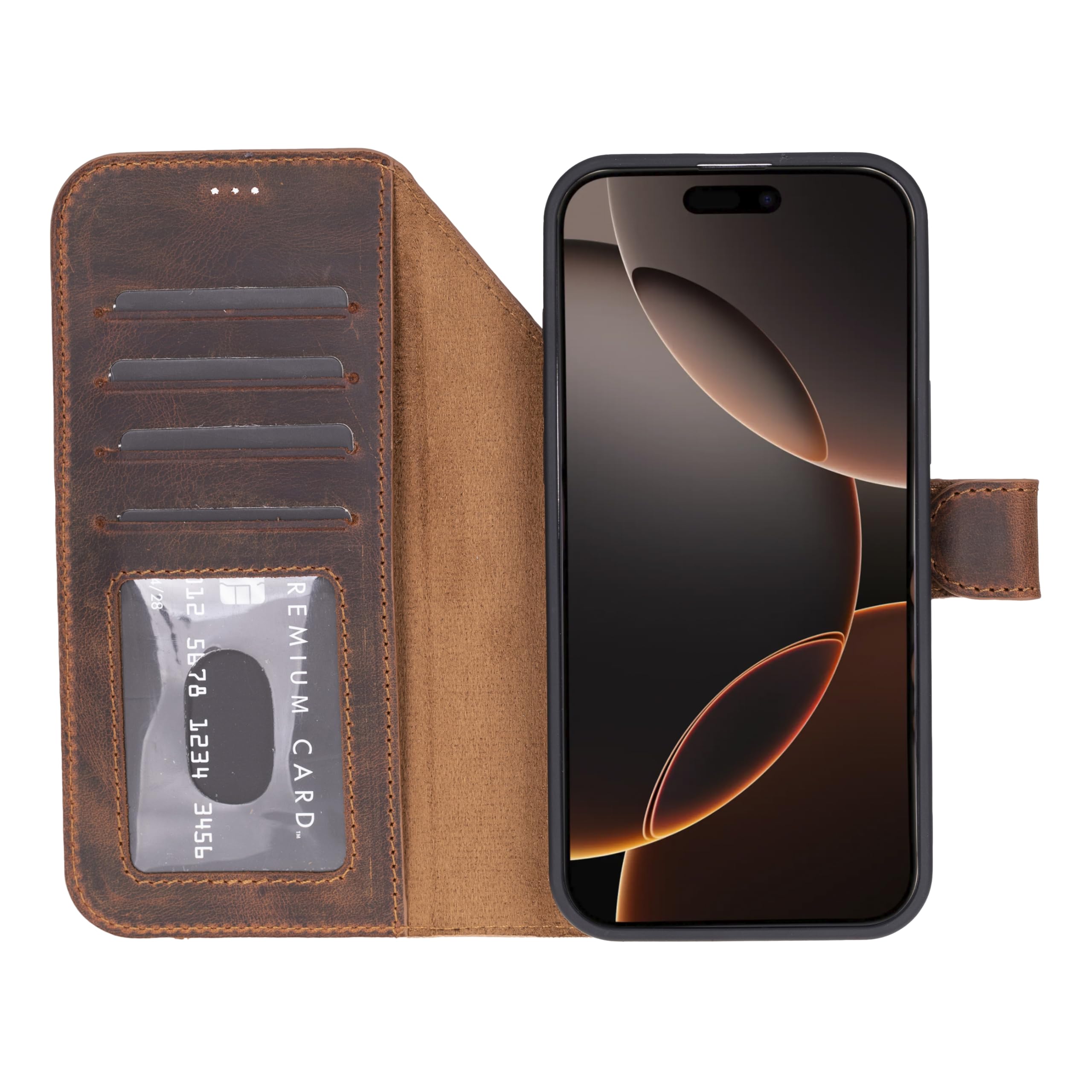 Solo Pelle Lederhülle kompatibel für iPhone 17 Pro Max in 6.9 Zoll abnehmbare Hülle (2in1) inkl. Kartenfächer geeignet für MagSafe Zubehör (Vintage Braun)