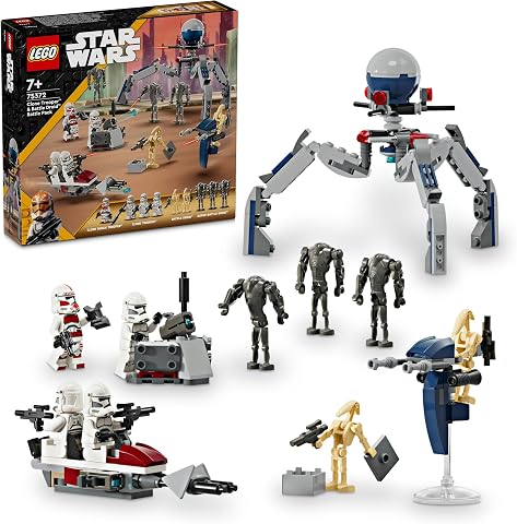 LEGO Star Wars Klon Trooper ve Savaş Droidi Savaş Paketi Seti 75372 | 7 Yaş ve Üzeri Kız ve Erkek Çocuklar için 4 Minifigür ve 5 Droid İçeren Oyuncak Yapım Seti, Doğum Günü Hediyesi (215 Parça)