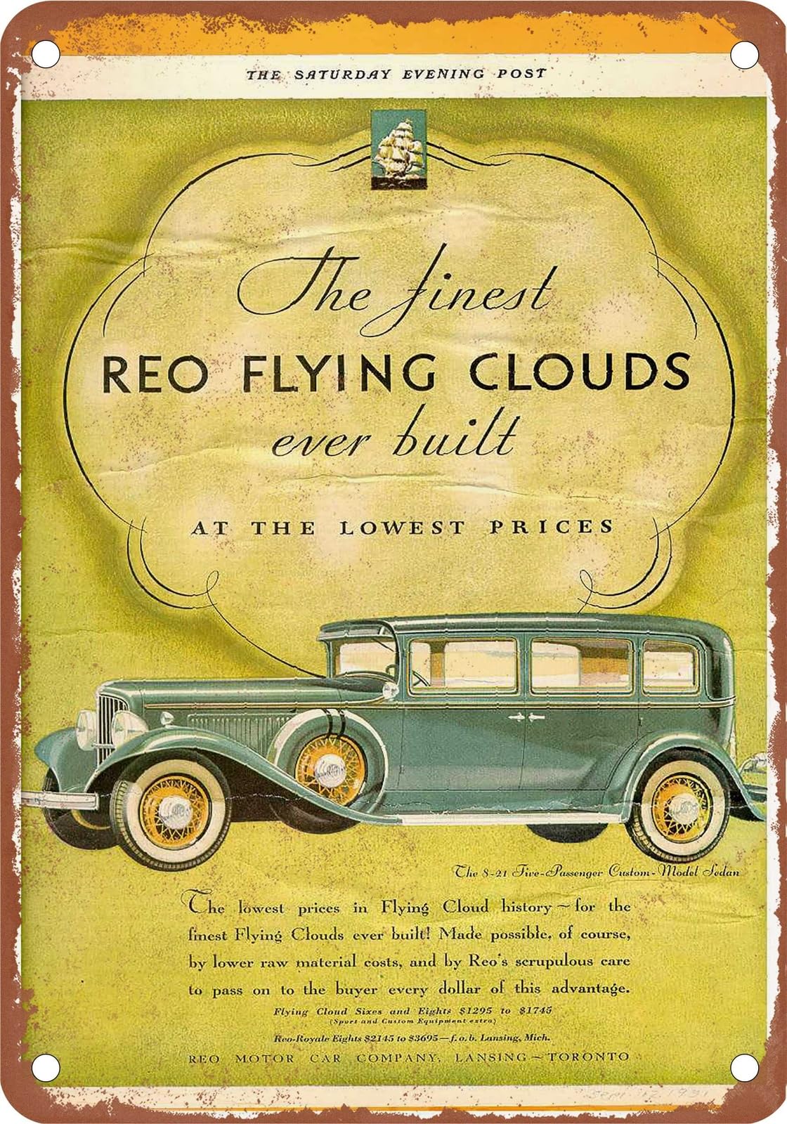 METAL SIGN - 1931 Reo Vintage Ad 01 - Old Retro Rusty Look home decor