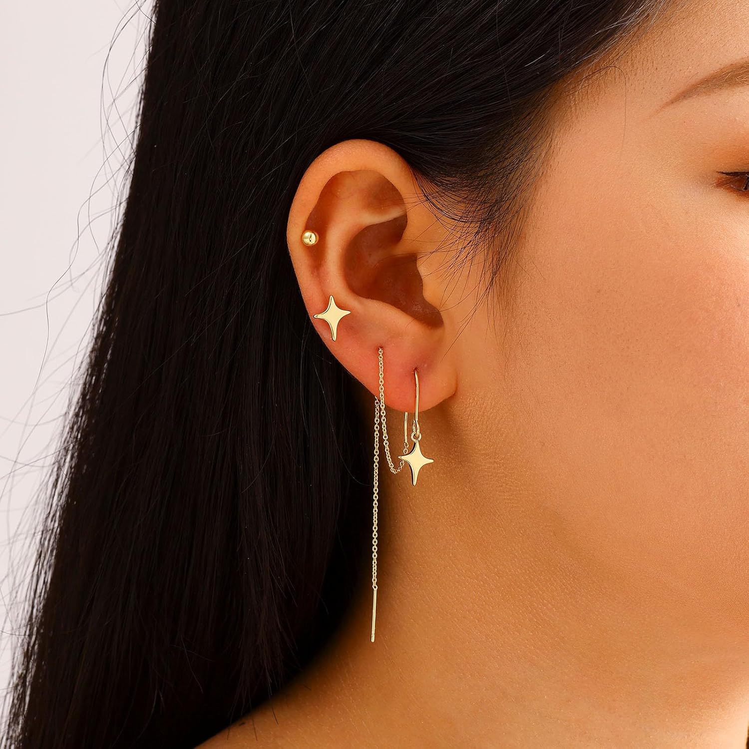 Gold Earrings for Women Trendy 14k Gold Plated Dainty Cartilage Earring Stacks Small Dangle Huggie Hoops Earrings Hypoallergenic CZ Diamond Stud Earring Sets for Multiple Piercing Jewelry Gift - Image 5