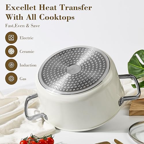 Miniatura 2 de Olla de stock de cerámica de 5 cuartos antiadherente con tapa, olla para sopa, olla de pasta antiadherente fácil de limpiar, sin PFOA, PFAS, PTFE,