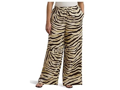 Lauren Ralph Lauren Plus Size Zebra-print Linen Wide-leg Pants Women